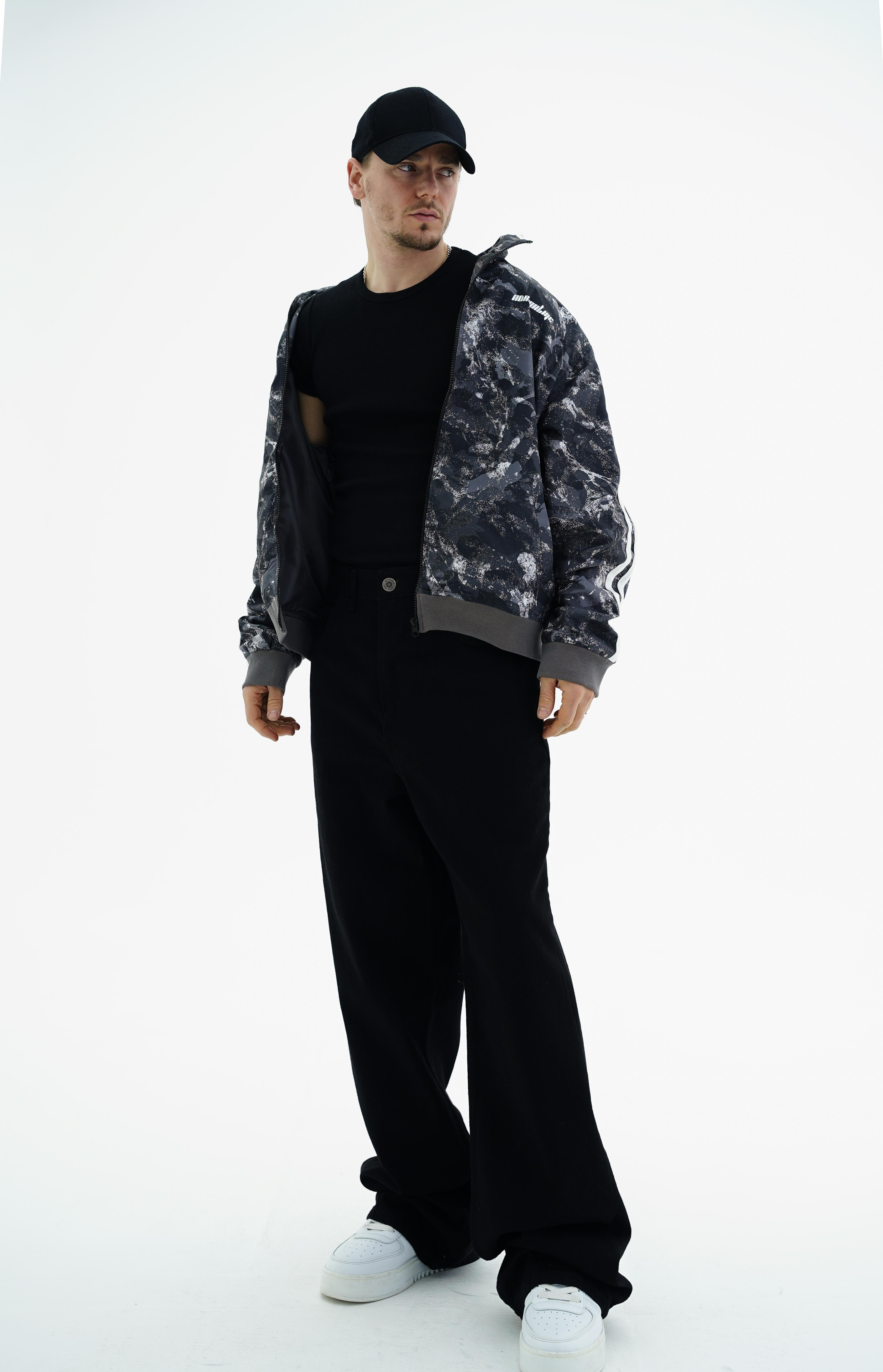 Camo Desen Siyah Zipper Sweatshirt JC01 26K184
