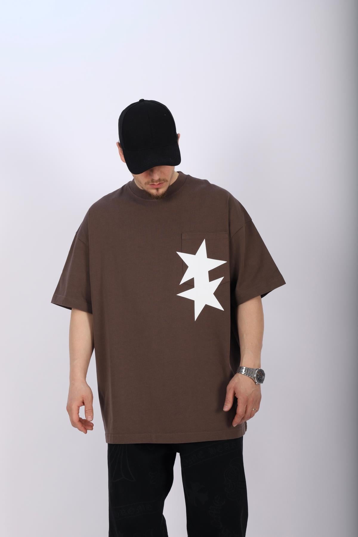 CB Baskılı Kahve Oversize Tshirt T1013