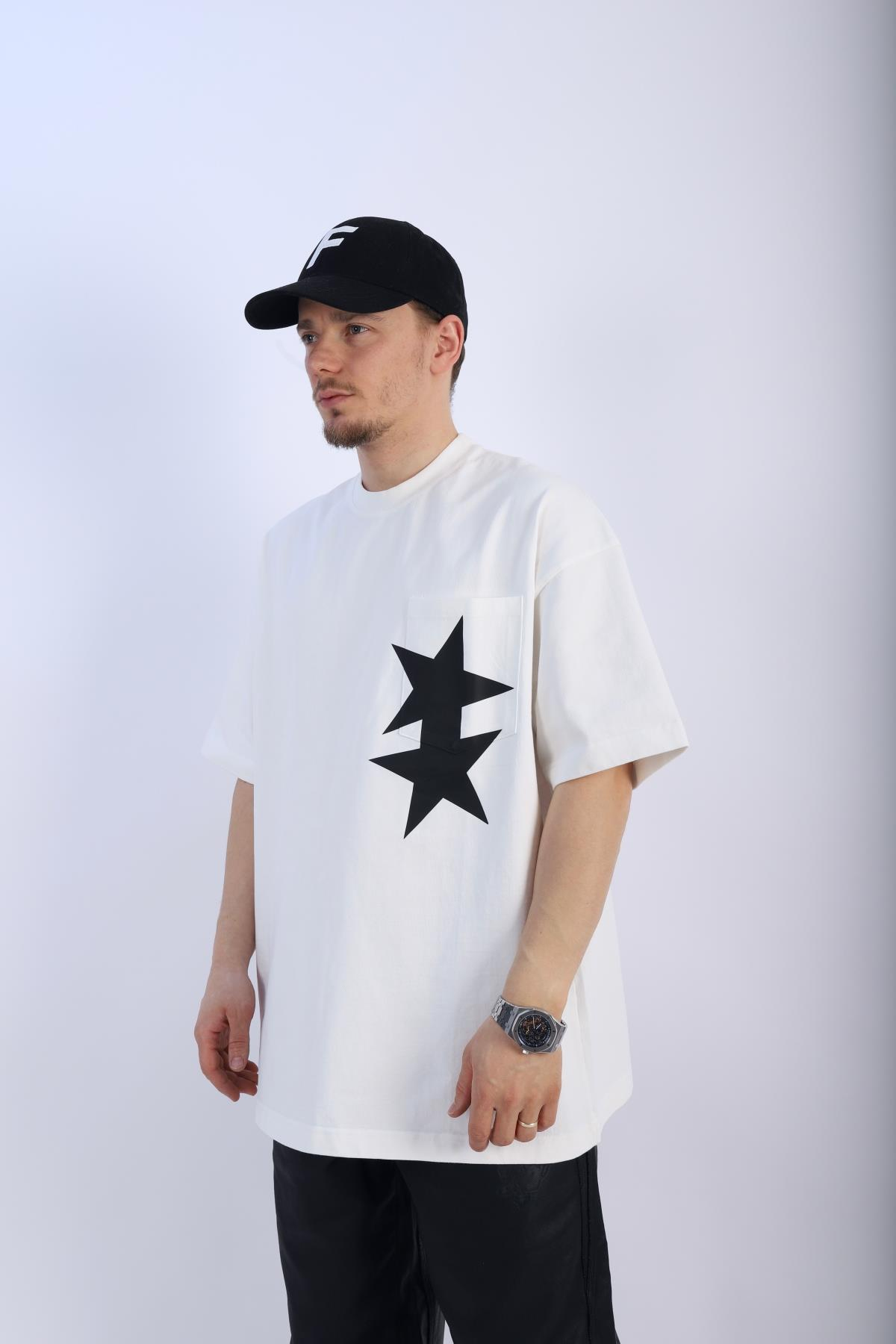CB Baskılı Krem Oversize Tshirt T937