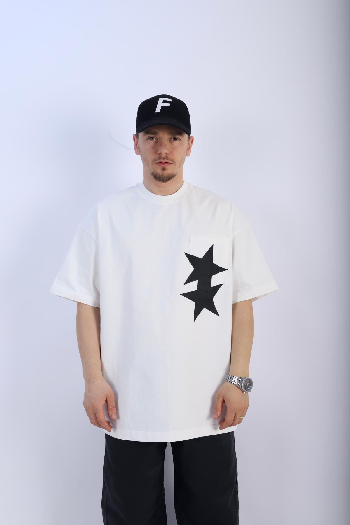 CB Baskılı Krem Oversize Tshirt T937