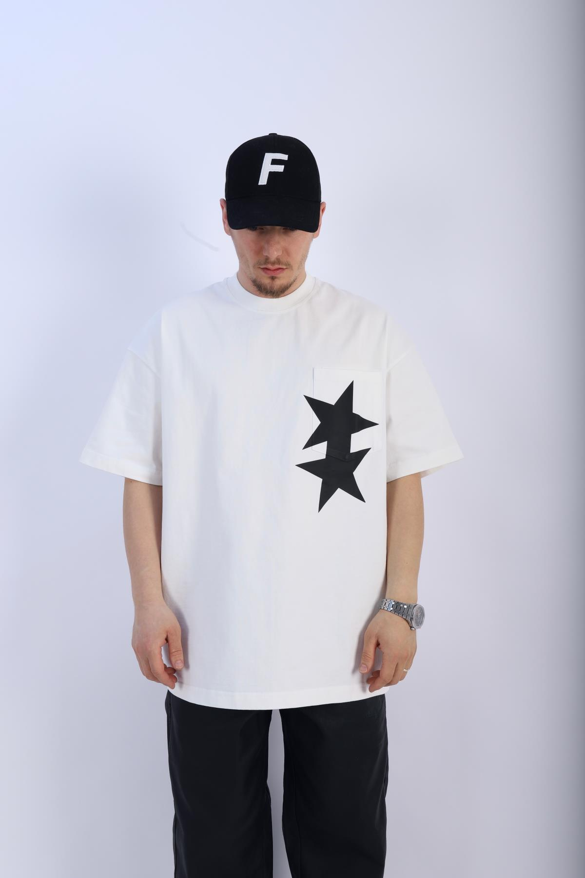 CB Baskılı Krem Oversize Tshirt T937