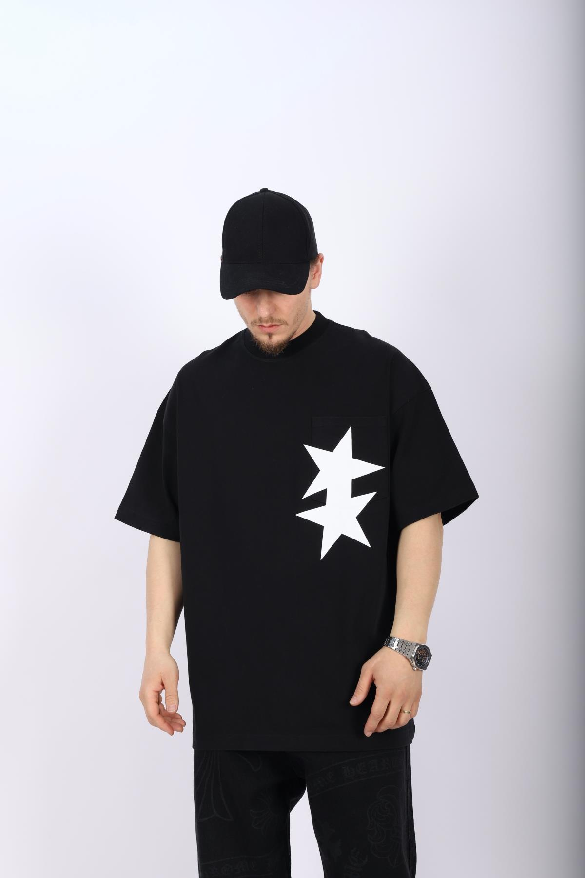 CB Baskılı Siyah Oversize Tshirt T1012