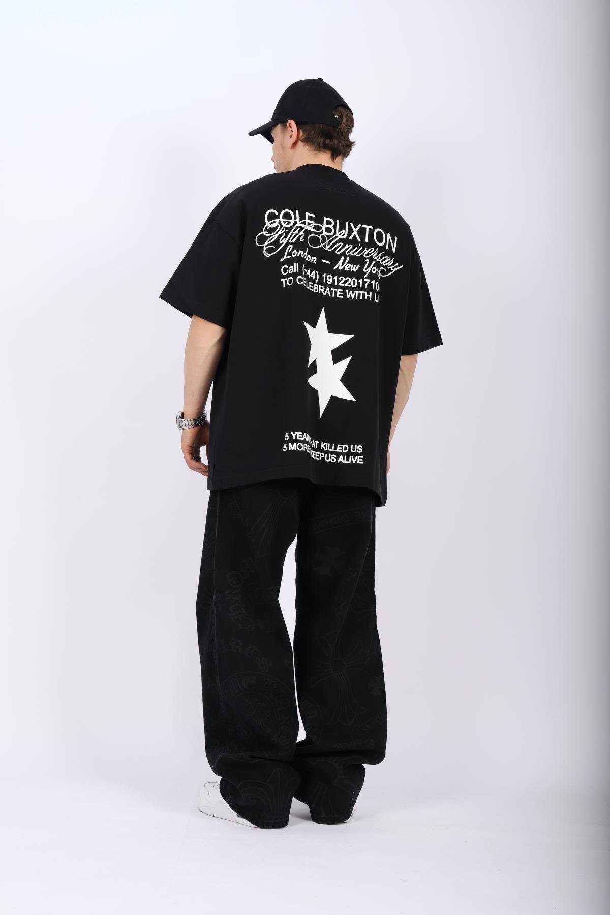 CB Baskılı Siyah Oversize Tshirt T1012