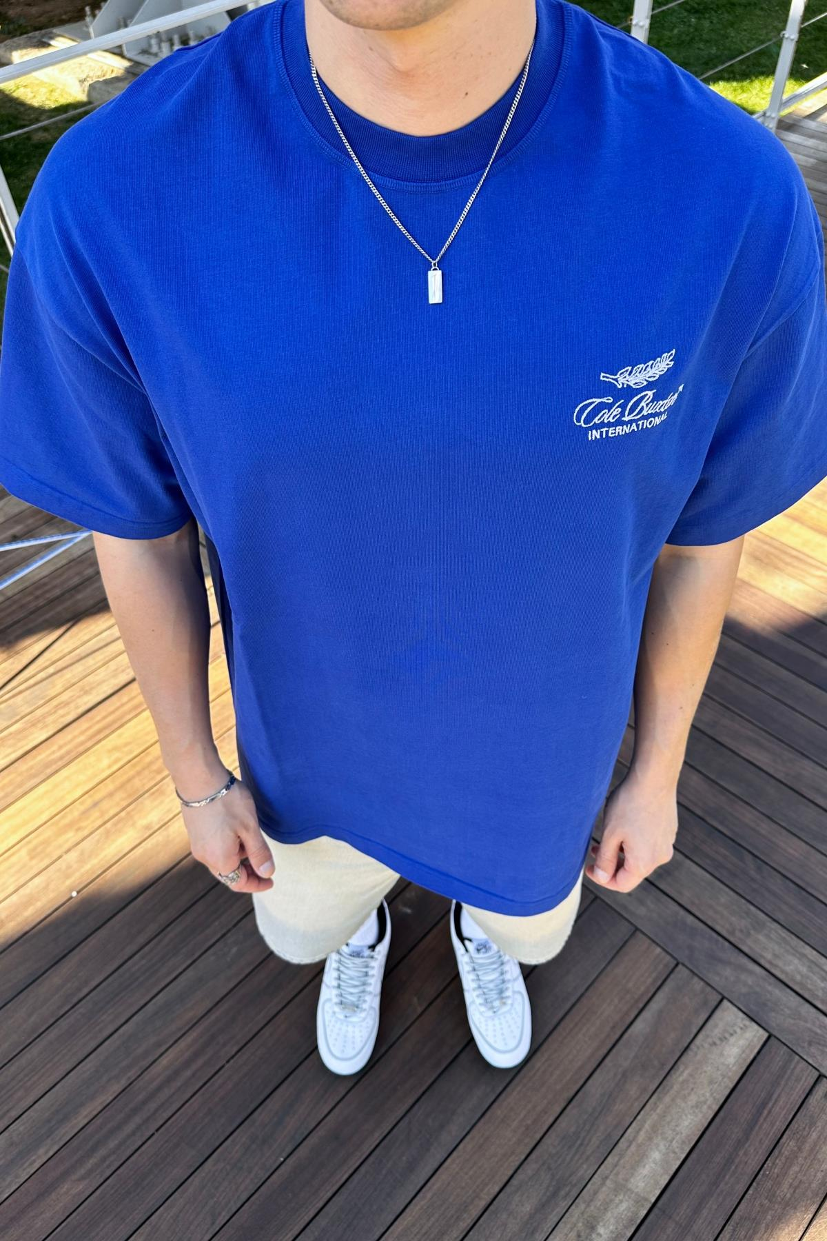 CB International Nakışlı Mavi Oversize Tshirt T1053