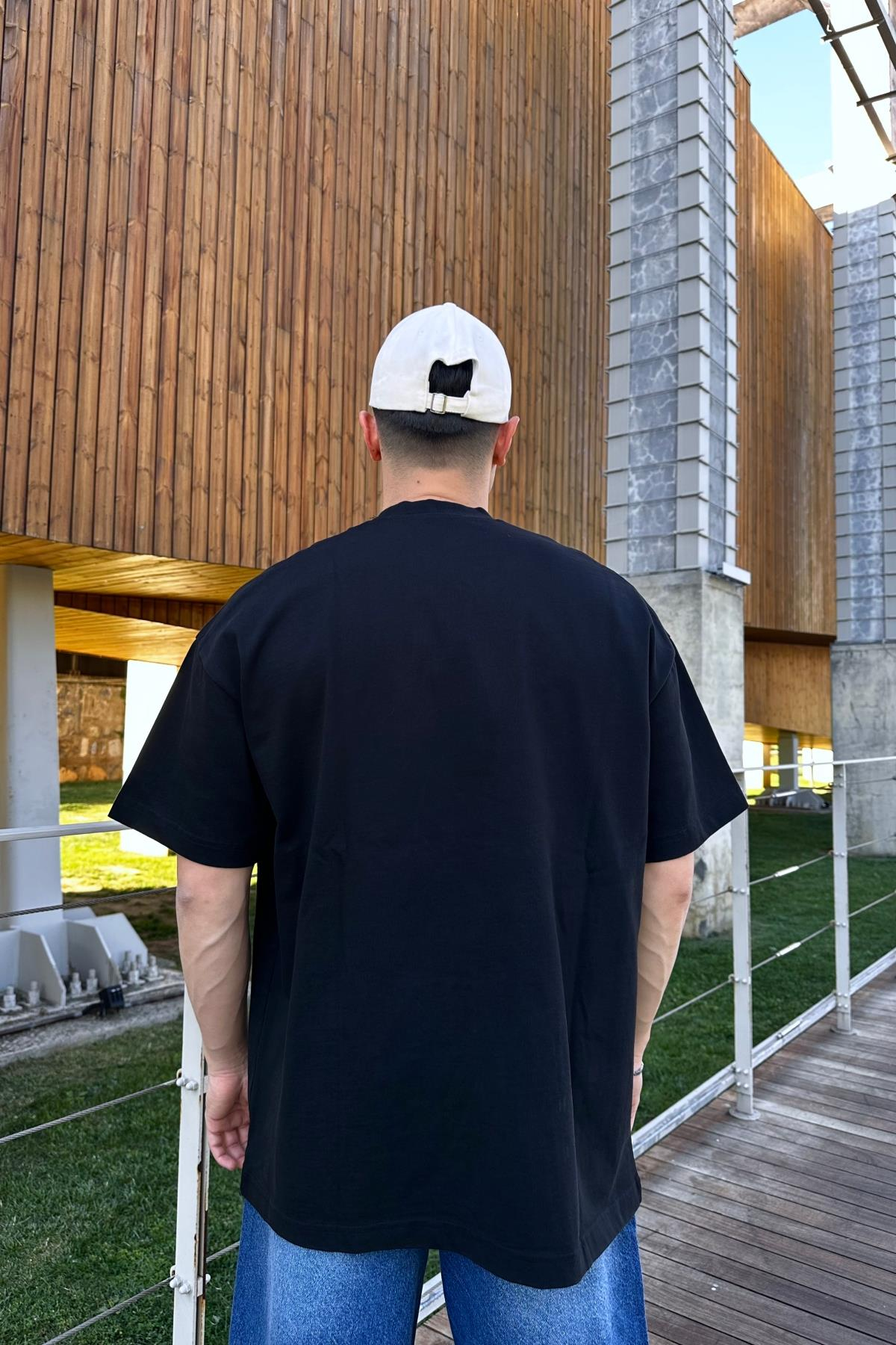 CB International Nakışlı Siyah Oversize Tshirt T1052