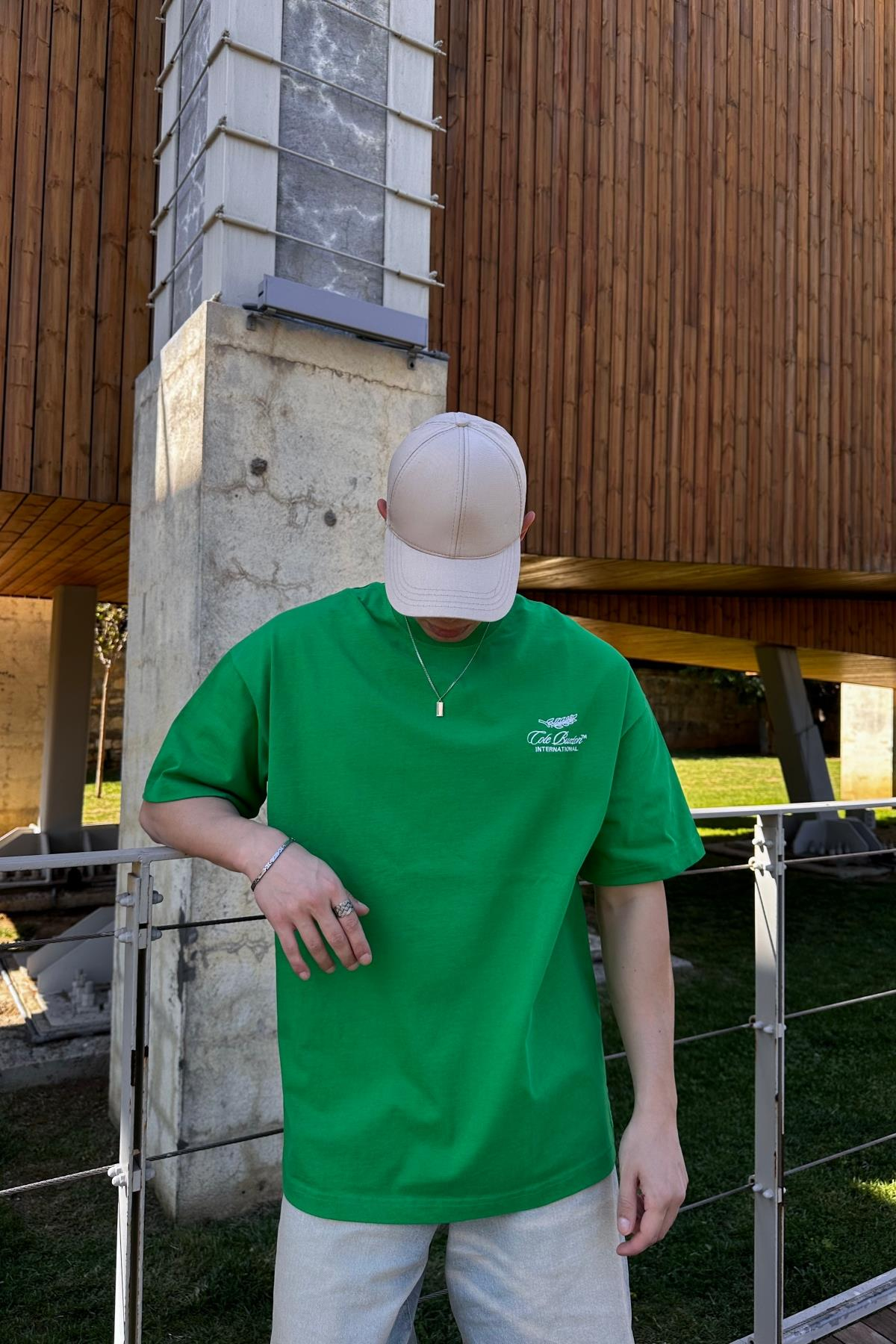 CB International Nakışlı Yeşil Oversize Tshirt T1049