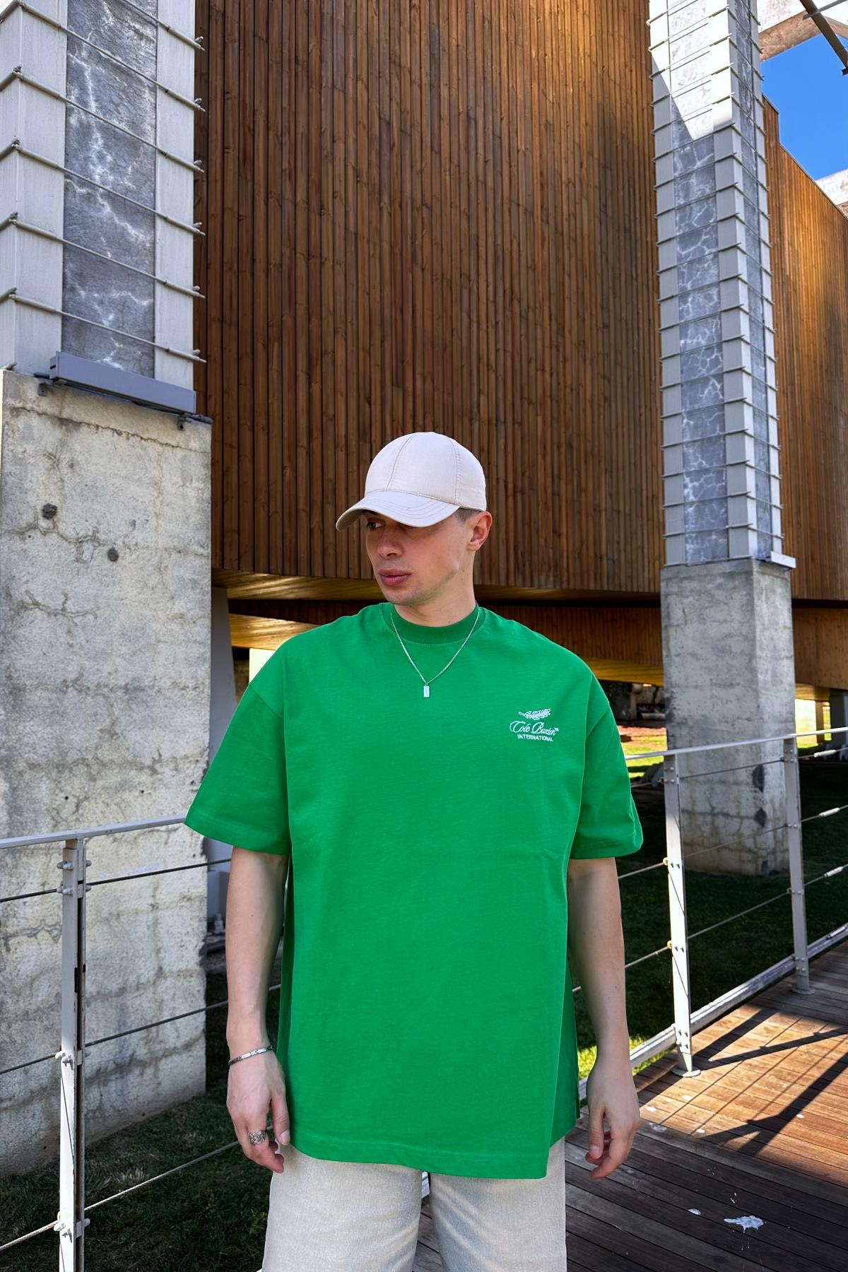 CB International Nakışlı Yeşil Oversize Tshirt T1049