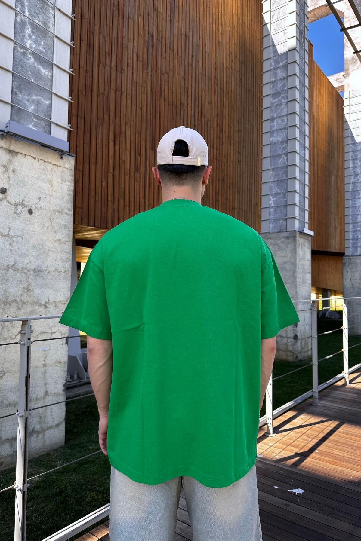 CB International Nakışlı Yeşil Oversize Tshirt T1049