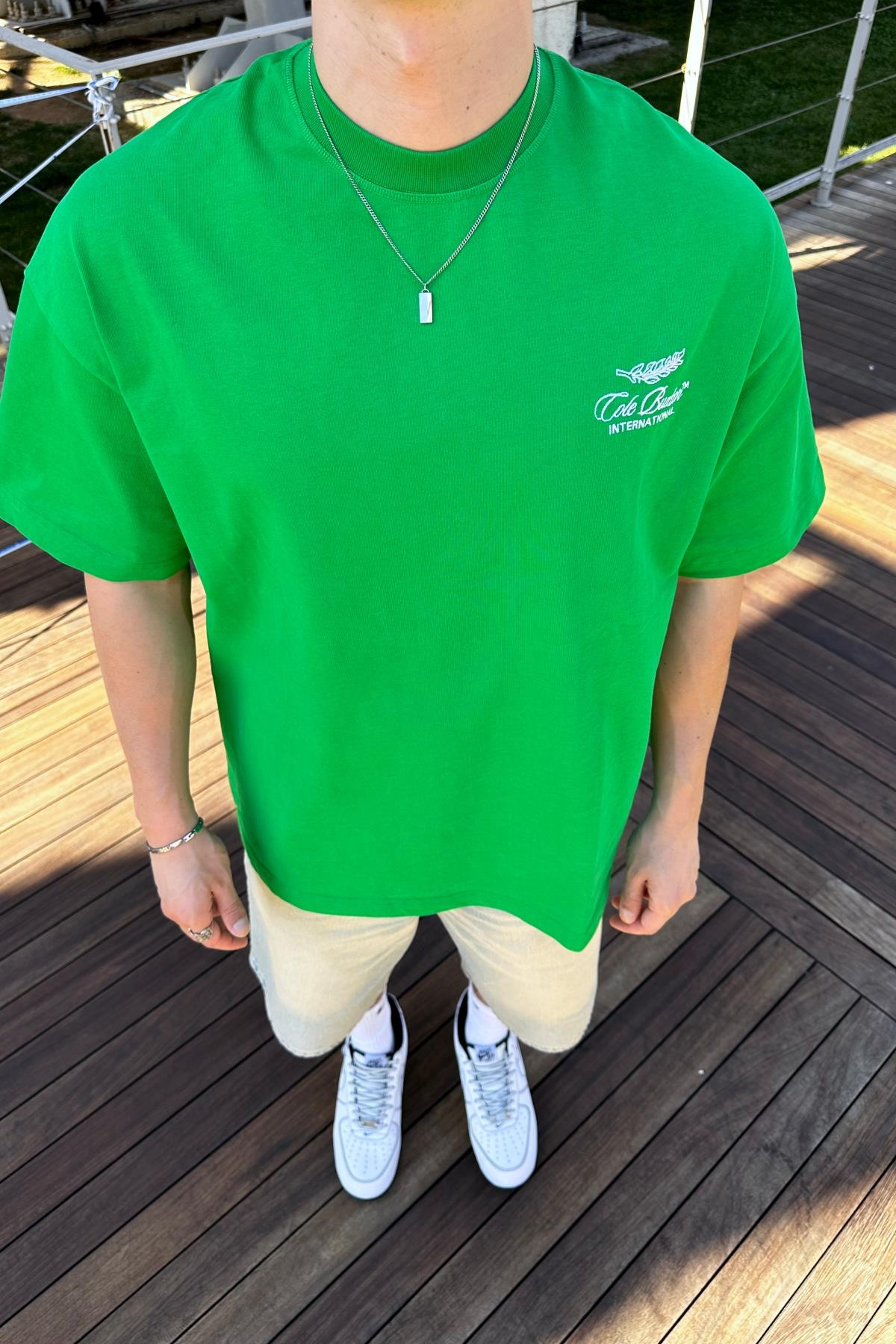 CB International Nakışlı Yeşil Oversize Tshirt T1049