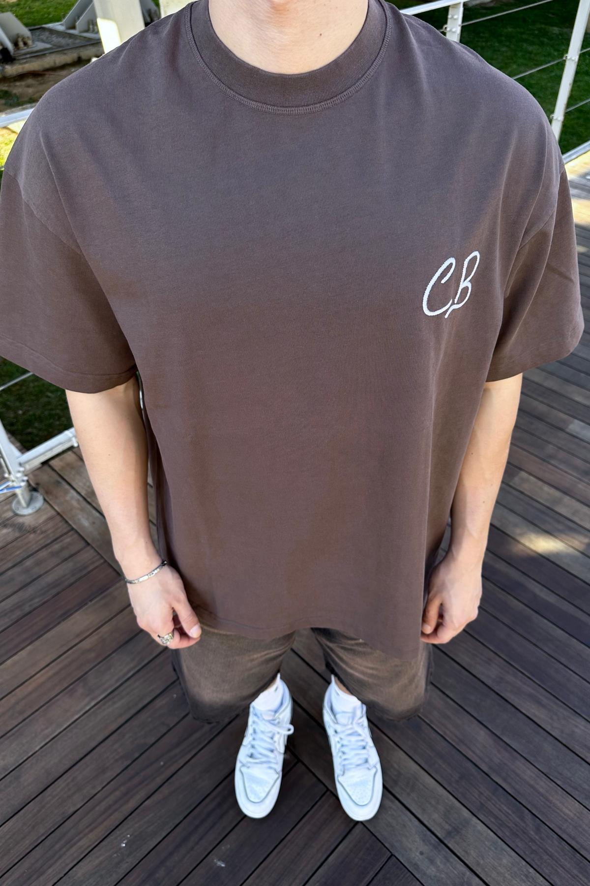 CB Nakışlı Kahve Oversize Tshirt T1045