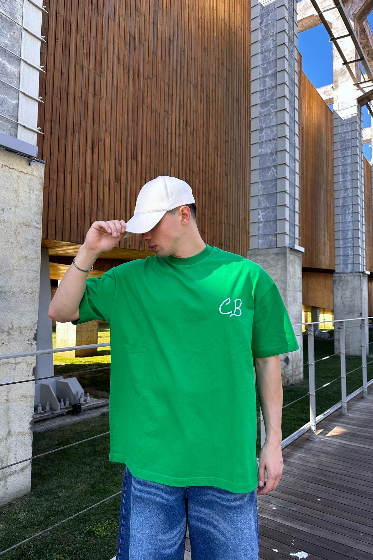 CB Nakışlı Yeşil Oversize Tshirt T1047