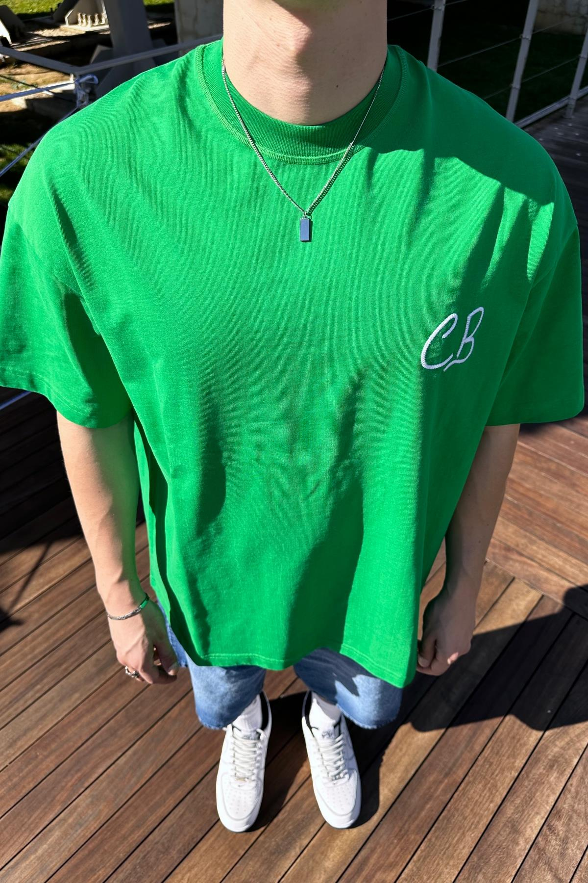 CB Nakışlı Yeşil Oversize Tshirt T1047