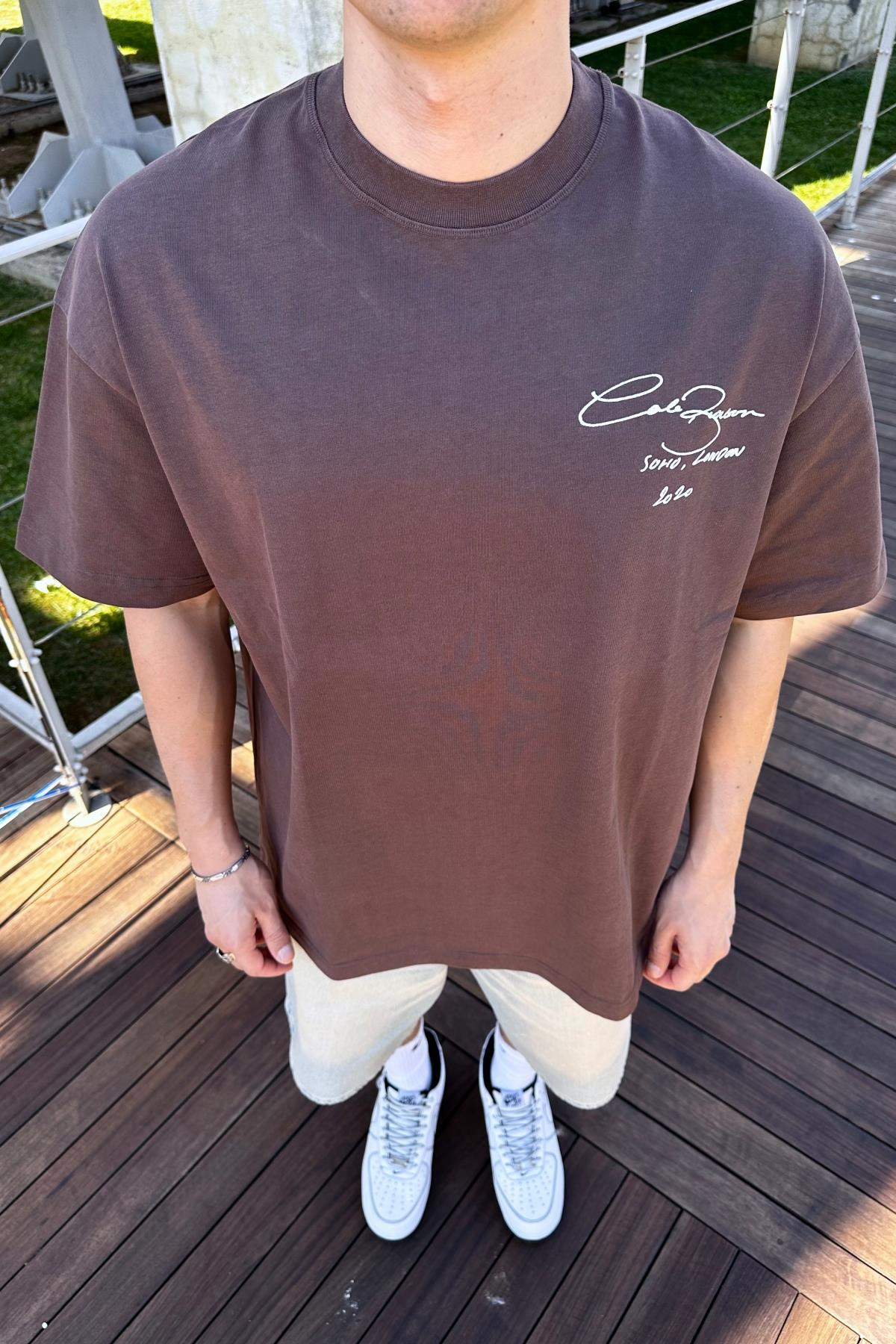 CB Soho Nakışlı Kahve Oversize Tshirt T1042