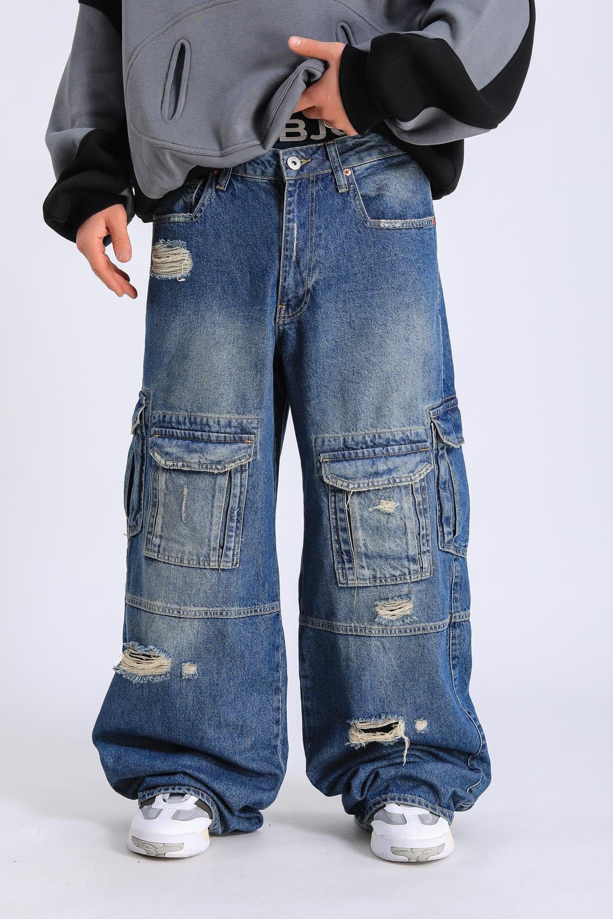 Cep Detay Eskitme Baggy Jean Pantolon P1057