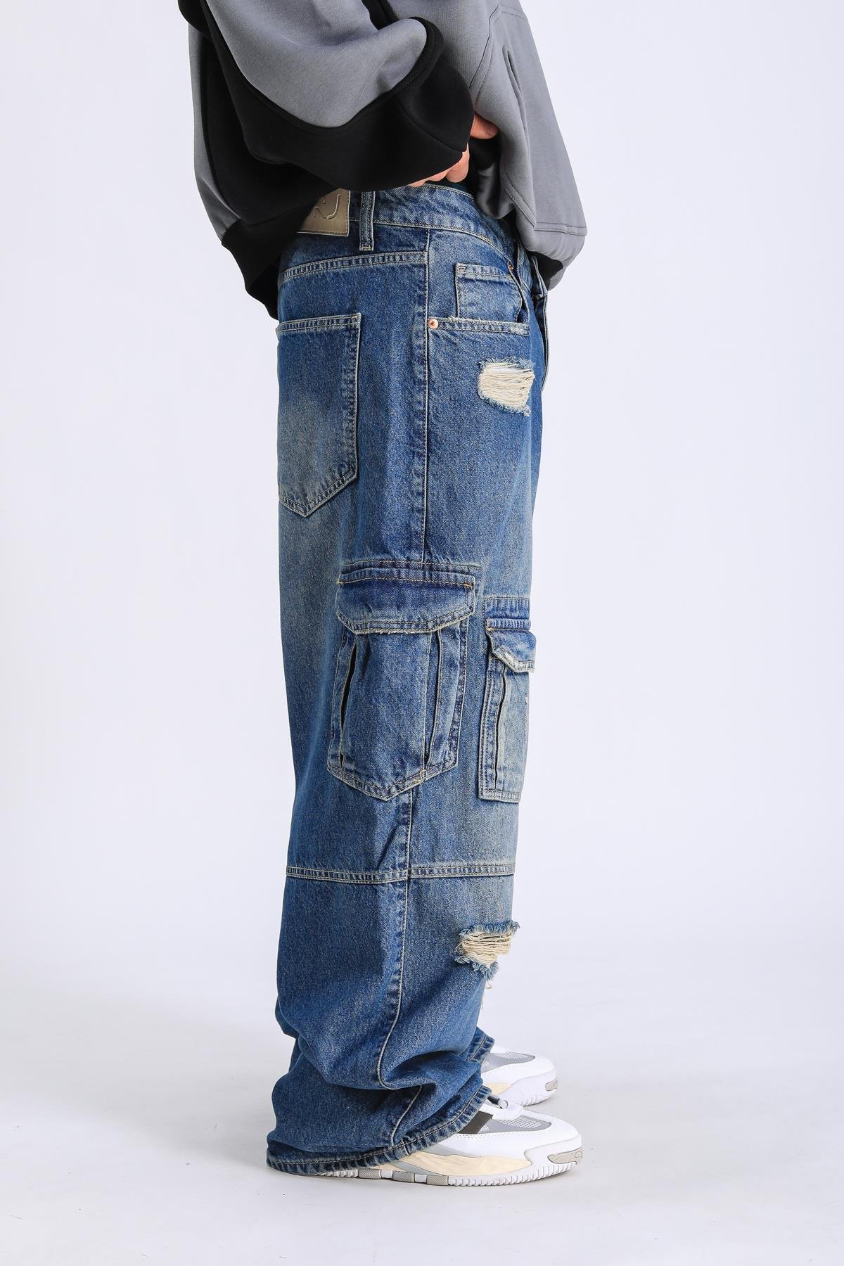Cep Detay Eskitme Baggy Jean Pantolon P1057