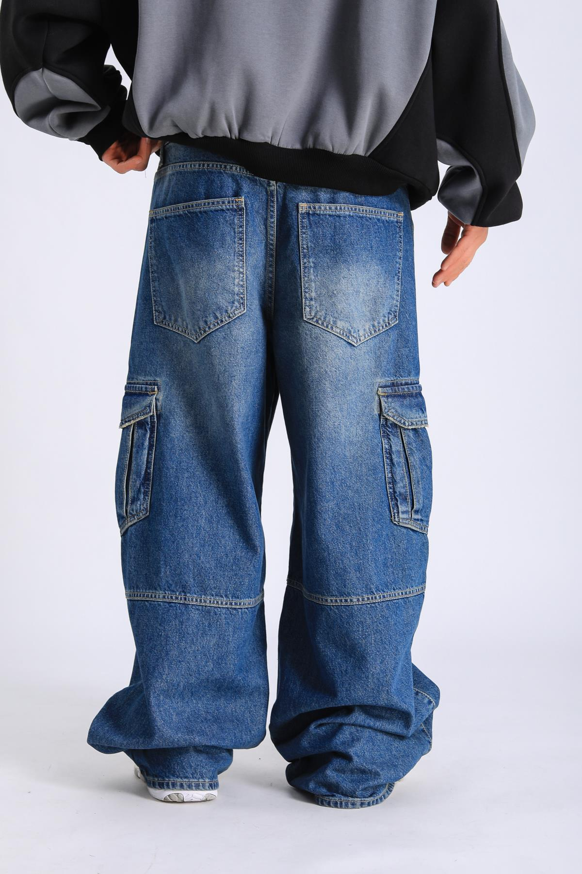 Cep Detay Eskitme Baggy Jean Pantolon P1057