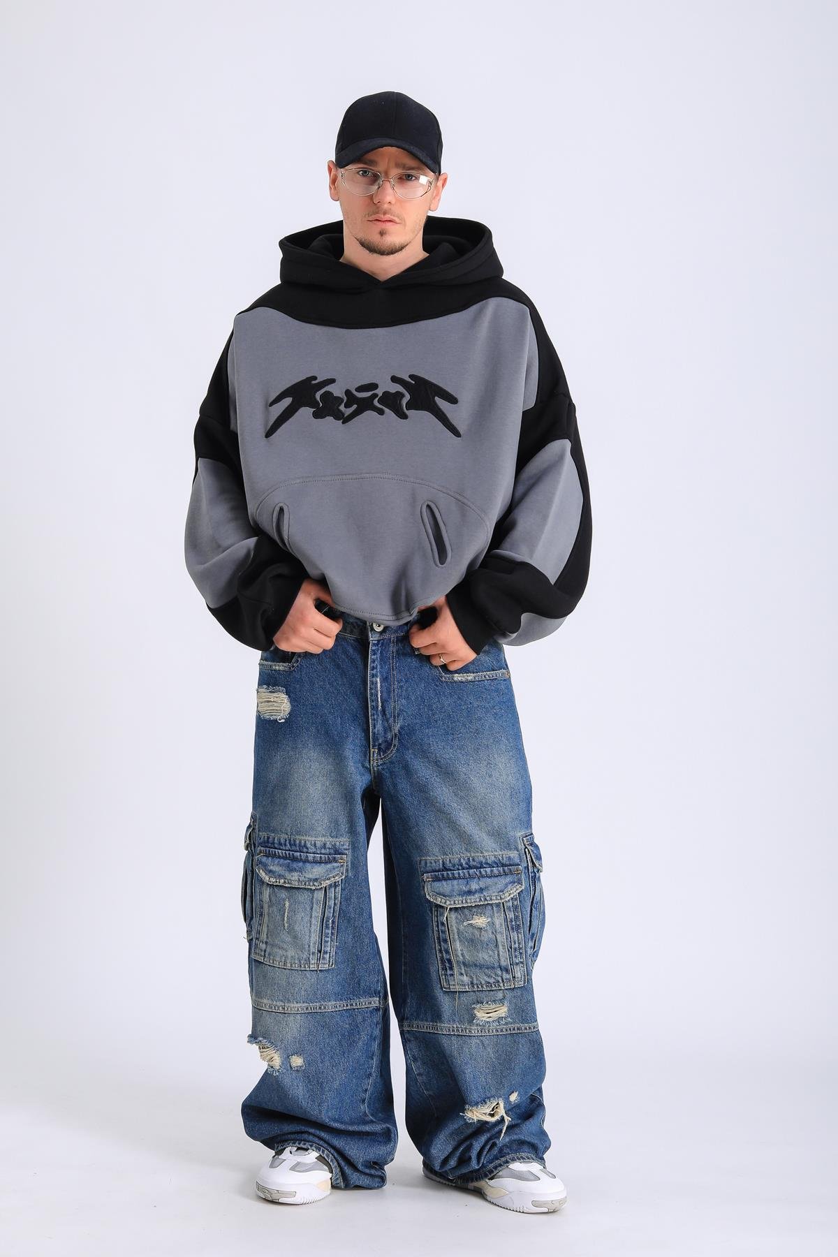 Cep Detay Eskitme Baggy Jean Pantolon P1057