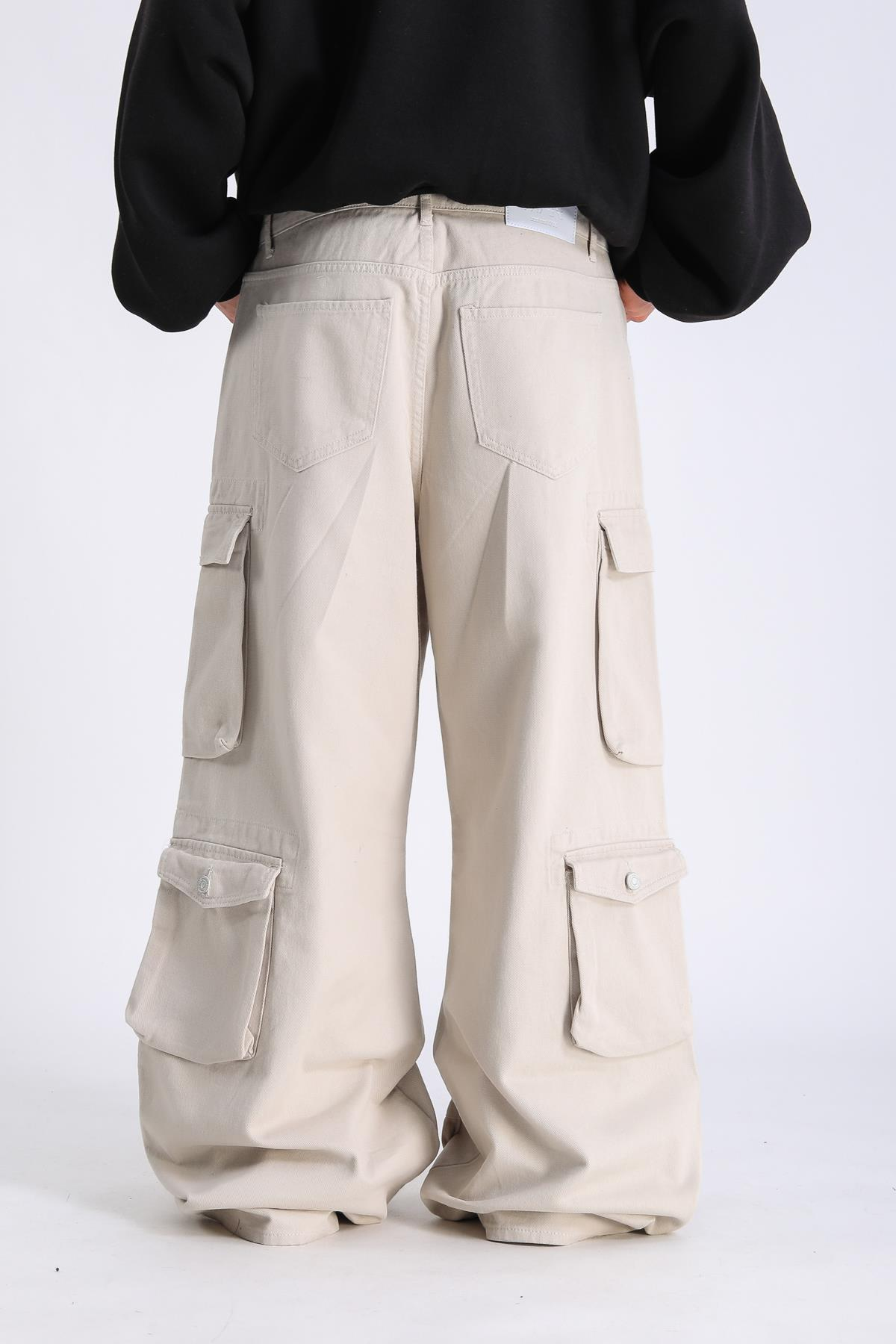 Cep Detay Krem Baggy Jean Pantolon P1061