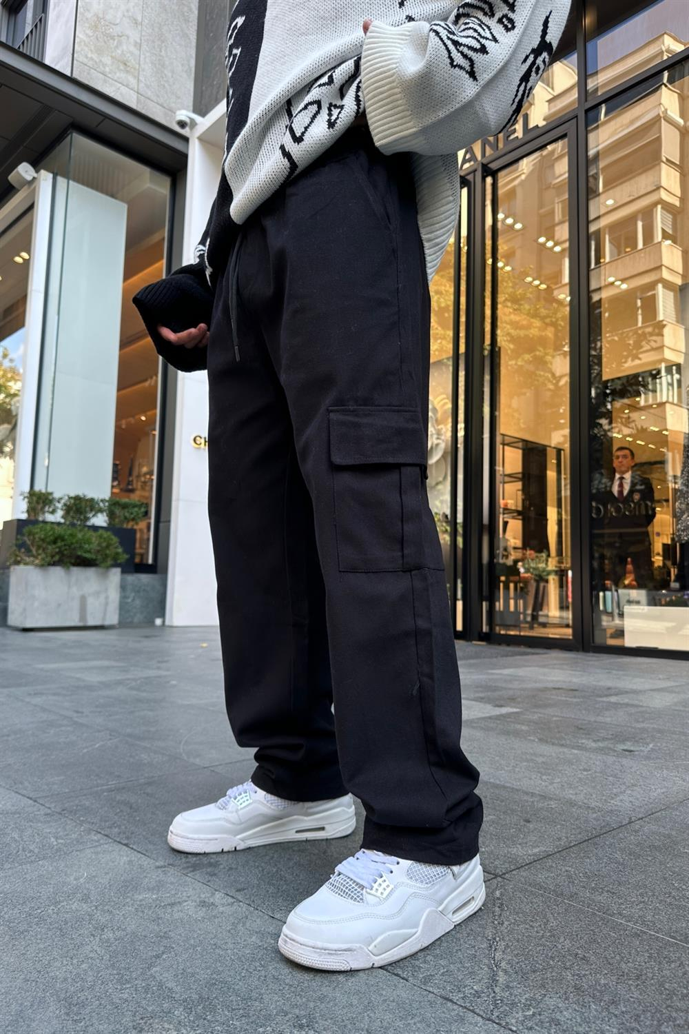 Cepli Siyah Gabardin Kumaş Kargo Pantolon P795