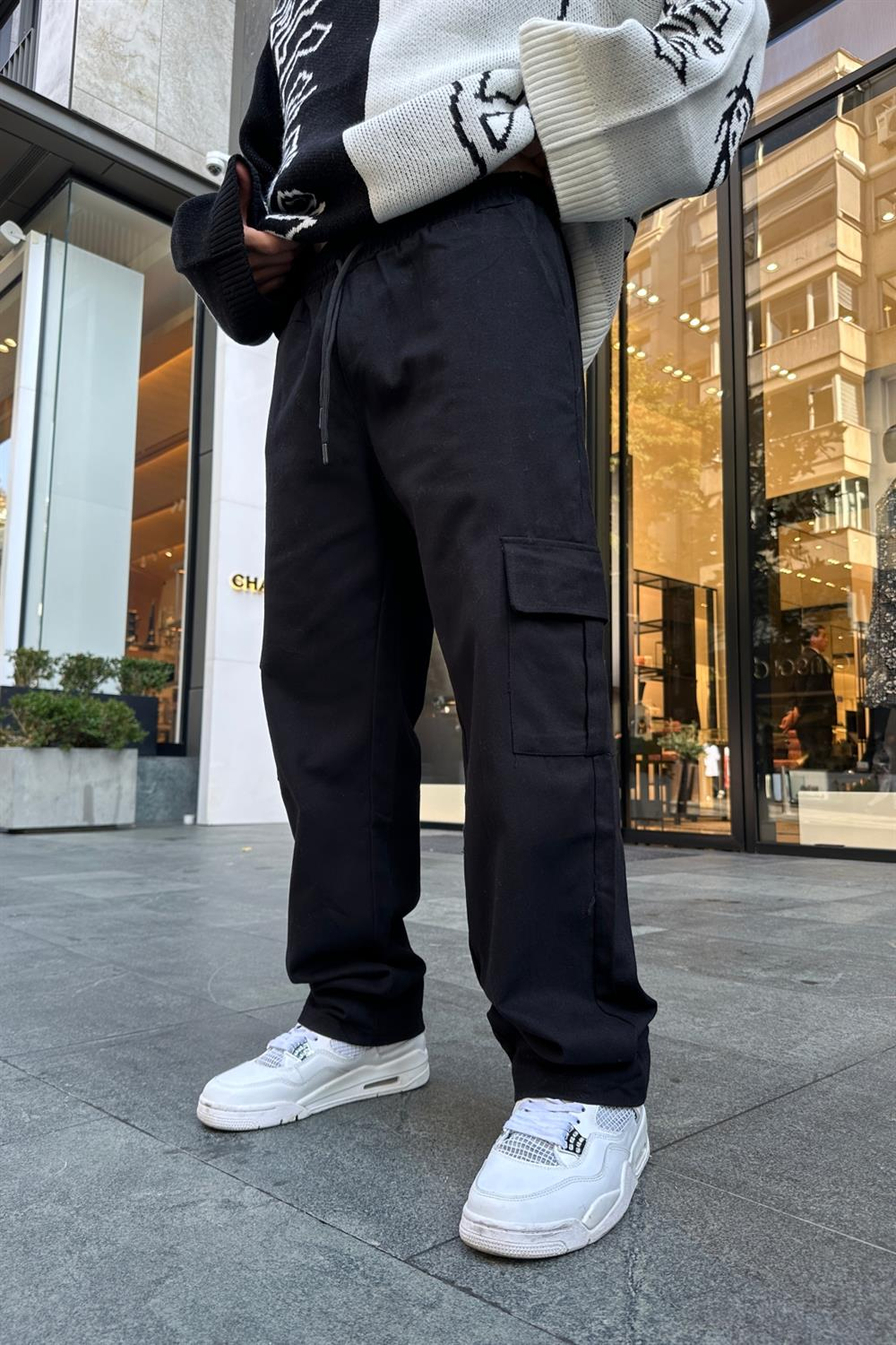 Cepli Siyah Gabardin Kumaş Kargo Pantolon P795