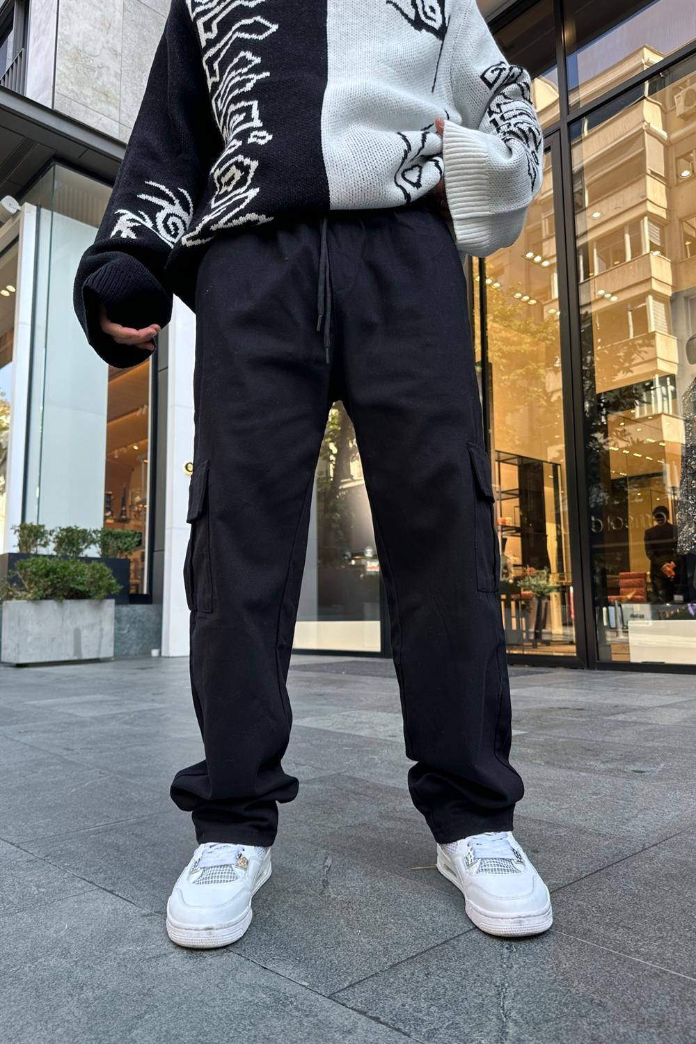 Cepli Siyah Gabardin Kumaş Kargo Pantolon P795