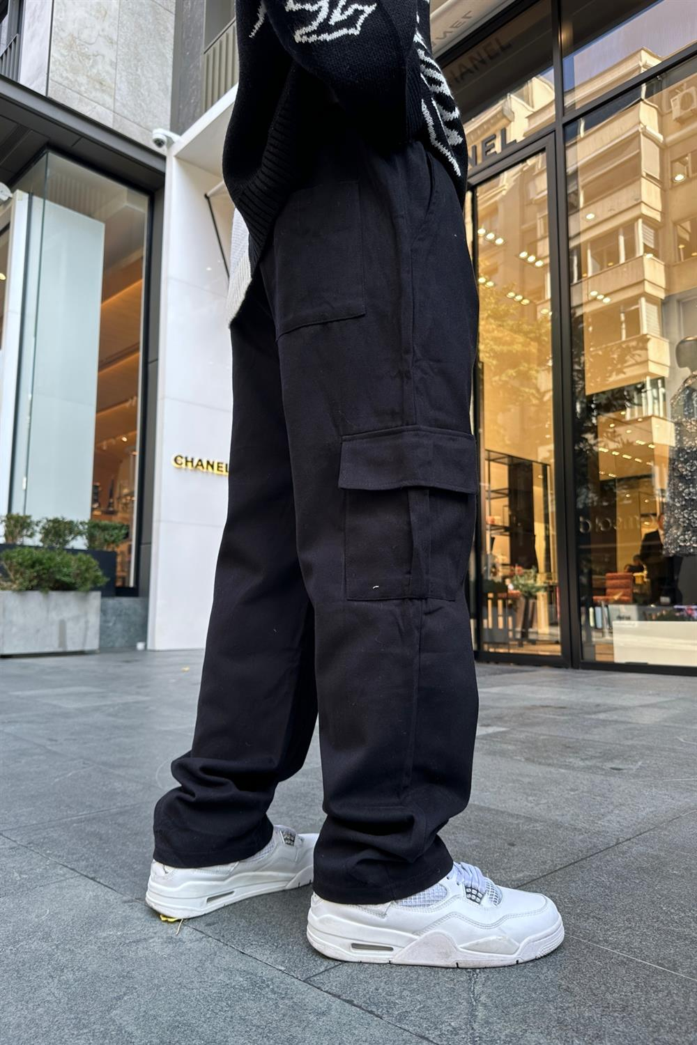 Cepli Siyah Gabardin Kumaş Kargo Pantolon P795