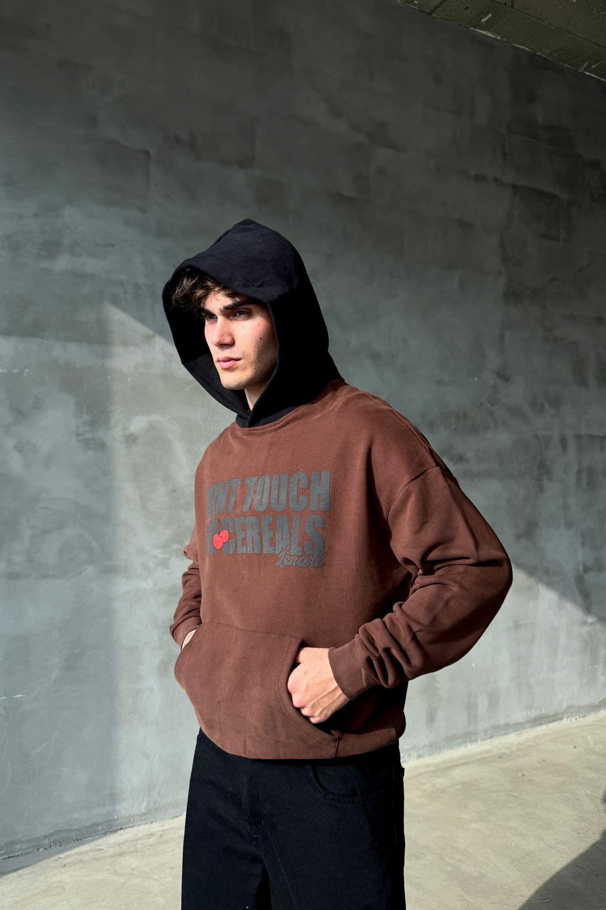Cereals Baskılı Kahverengi Oversize Sweatshirt SR01