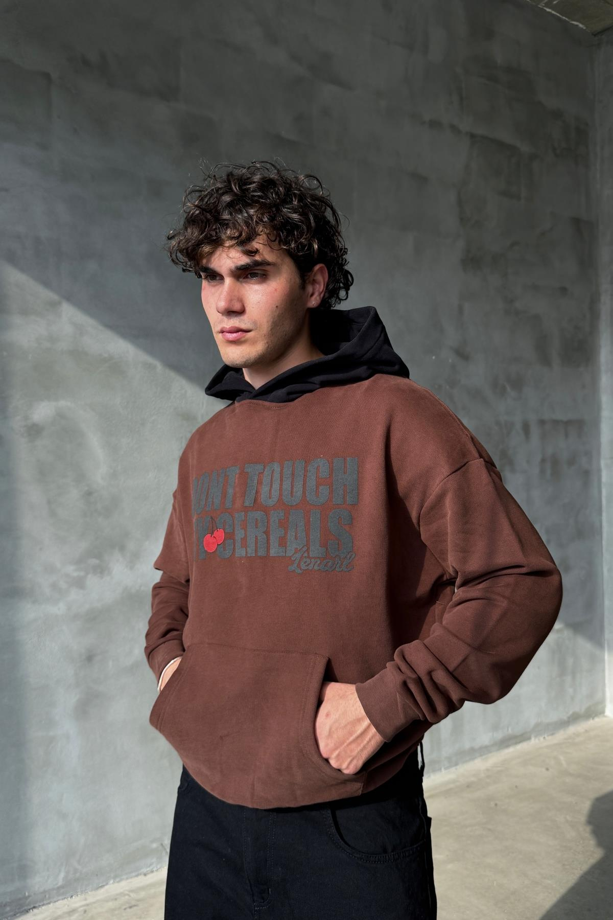 Cereals Baskılı Kahverengi Oversize Sweatshirt SR01