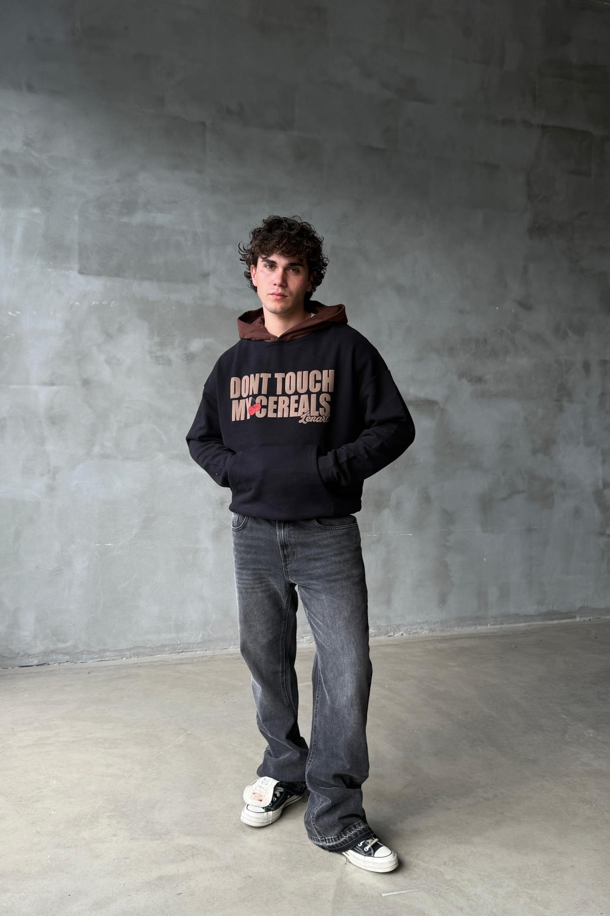 Cereals Baskılı Siyah Oversize Sweatshirt SR01