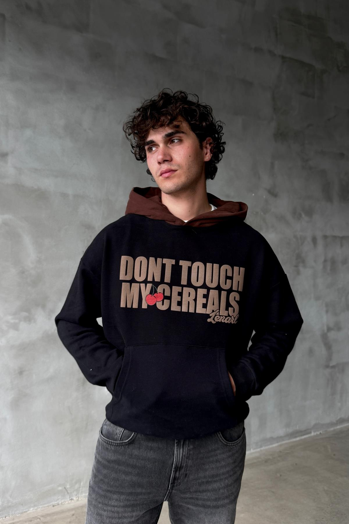 Cereals Baskılı Siyah Oversize Sweatshirt SR01