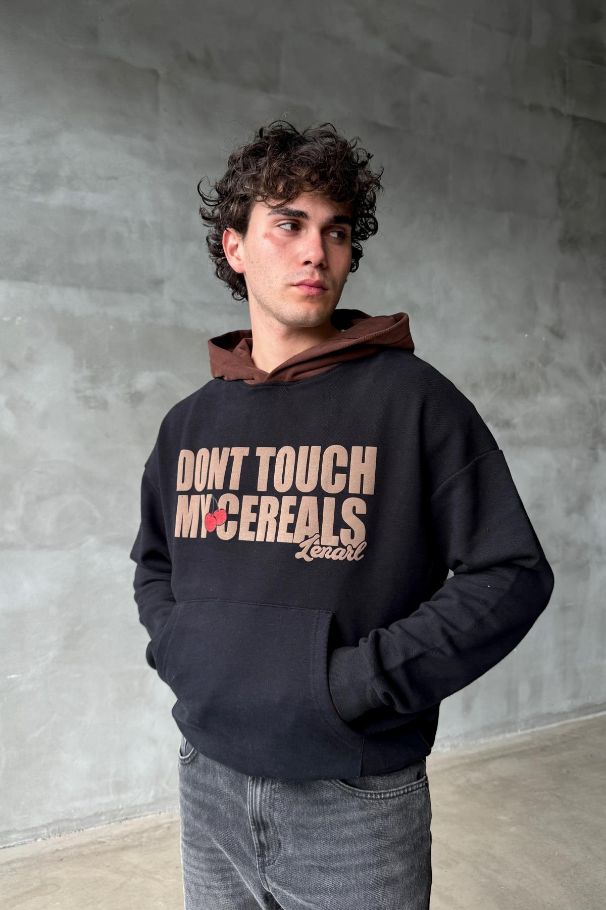 Cereals Baskılı Siyah Oversize Sweatshirt SR01