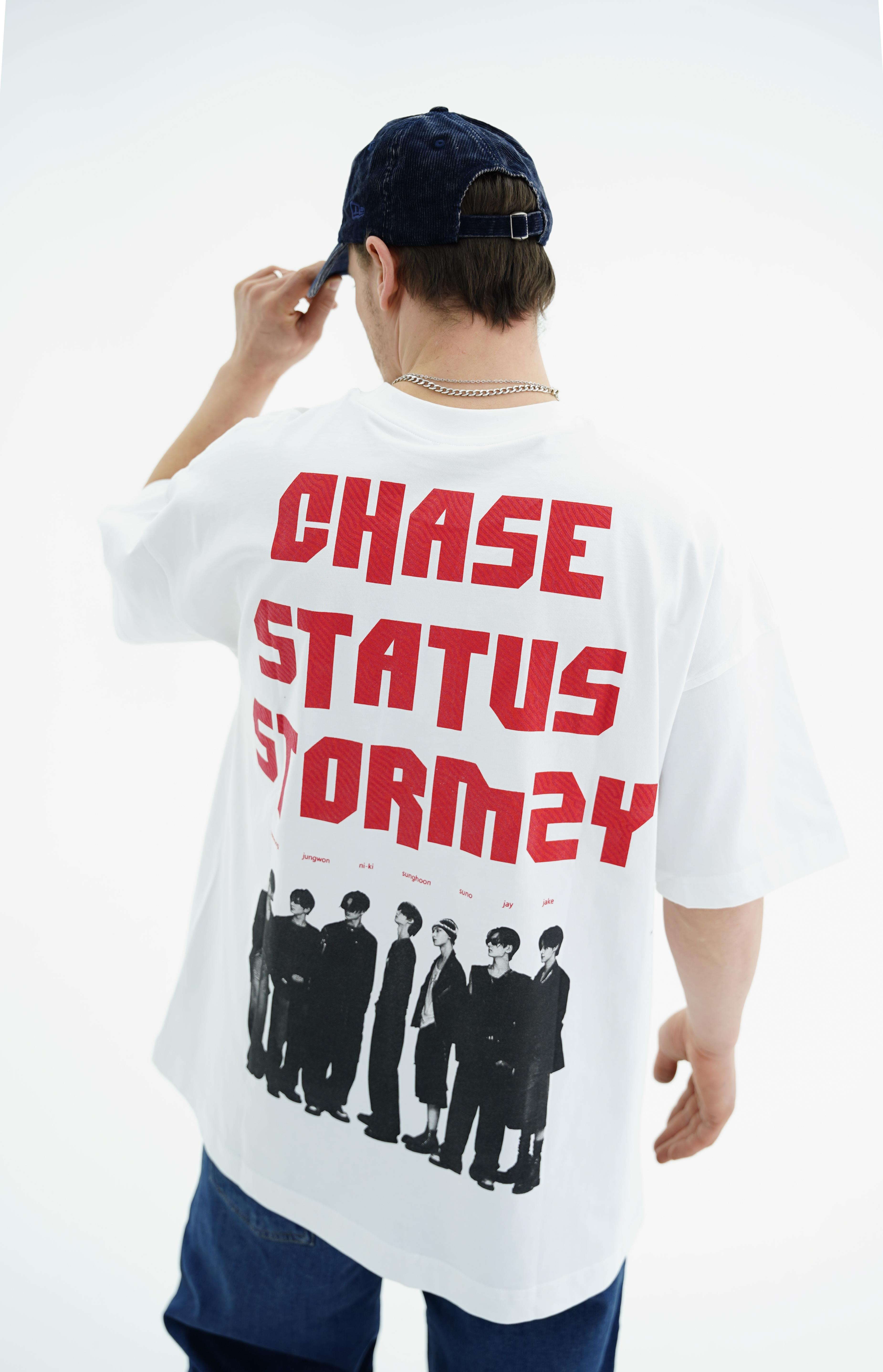 Chase Baskılı Beyaz Oversize Tshirt JC01 25Y88