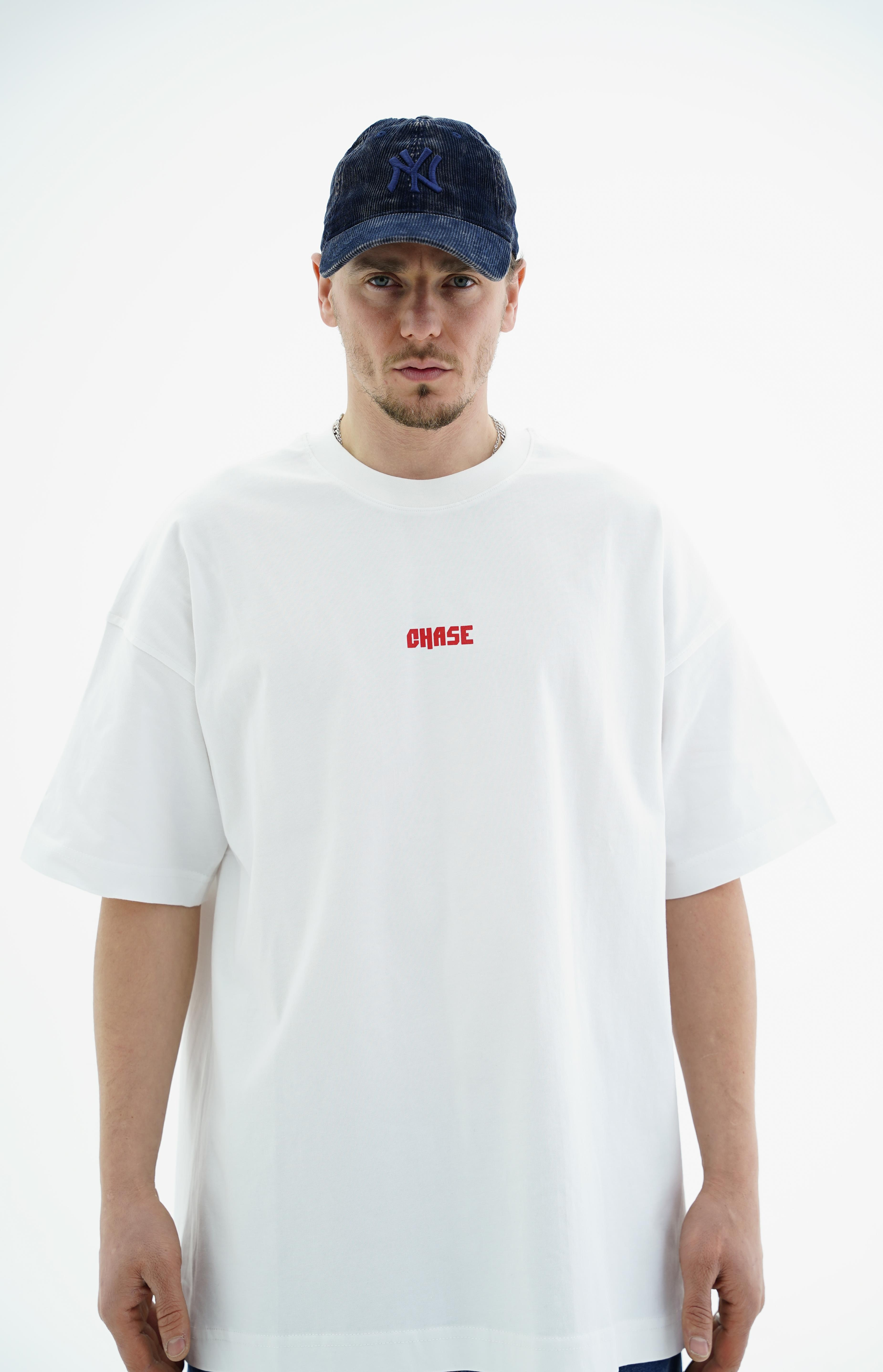 Chase Baskılı Beyaz Oversize Tshirt JC01 25Y88