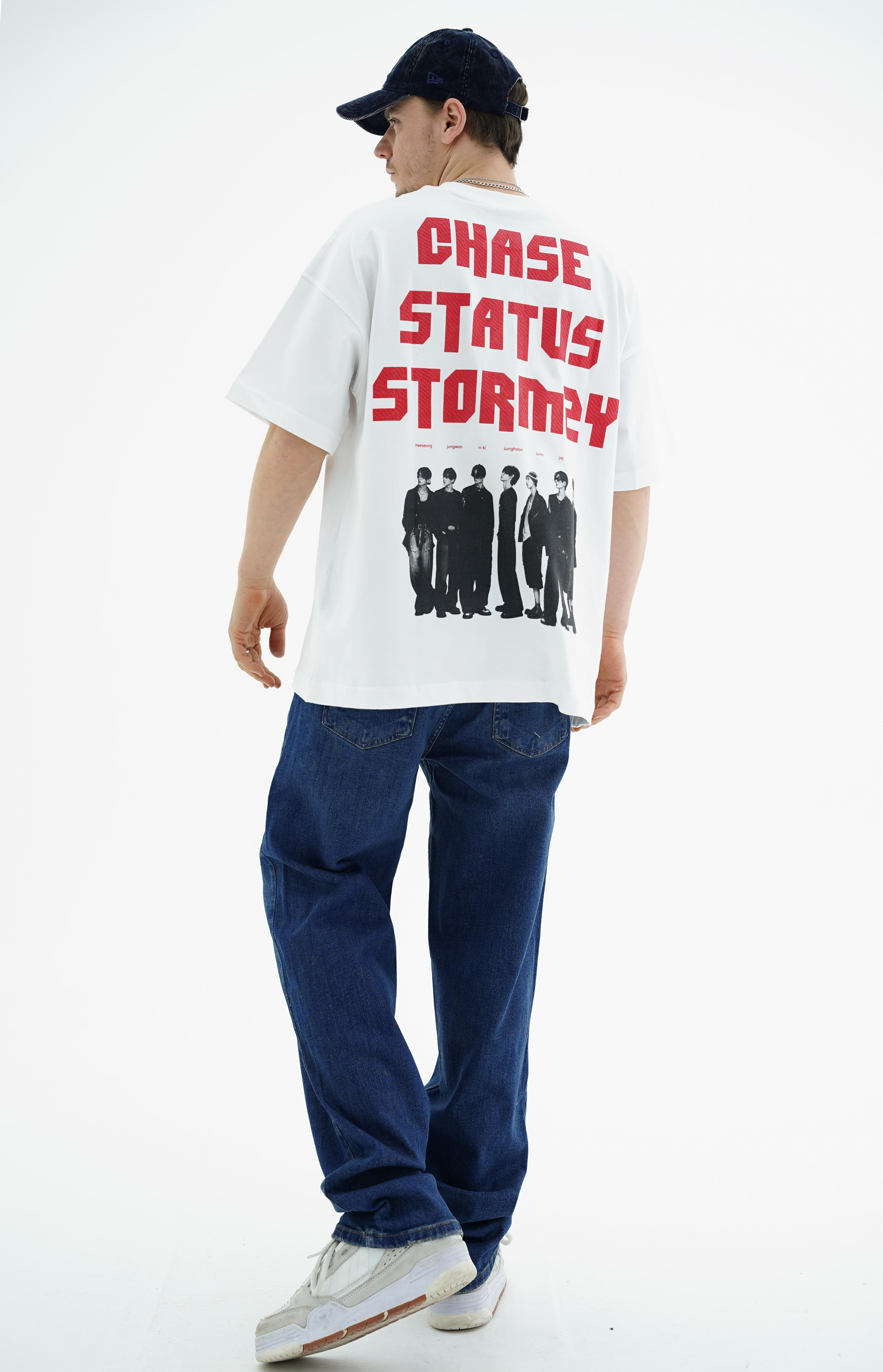 Chase Baskılı Beyaz Oversize Tshirt JC01 25Y88