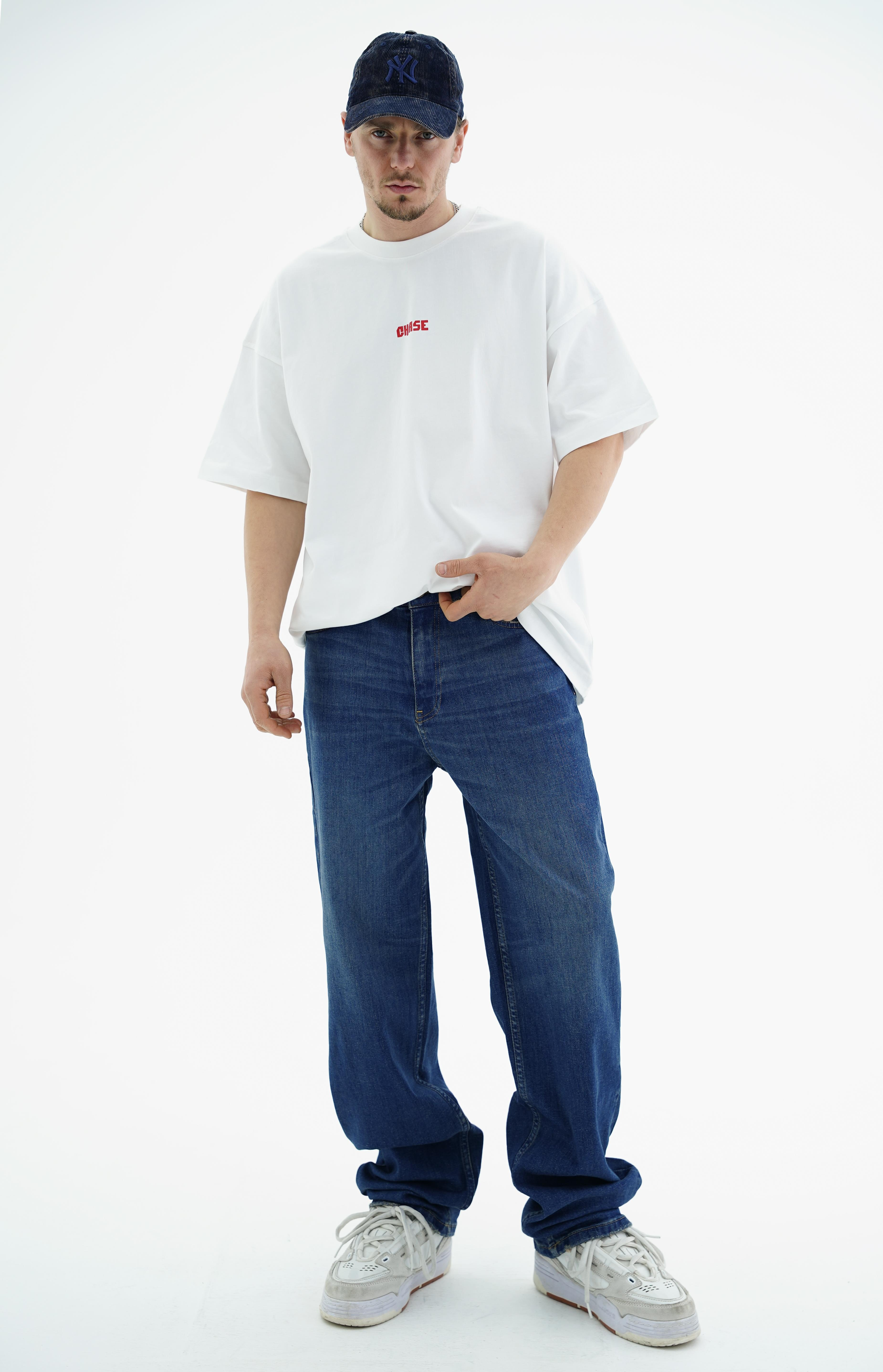Chase Baskılı Beyaz Oversize Tshirt JC01 25Y88