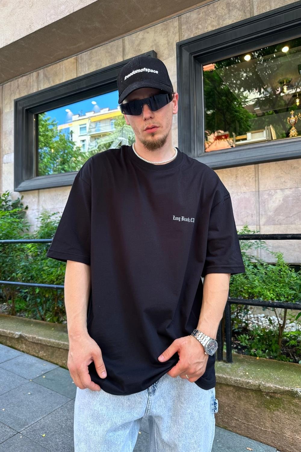 Choppers Baskılı Siyah Oversize Tshirt T821