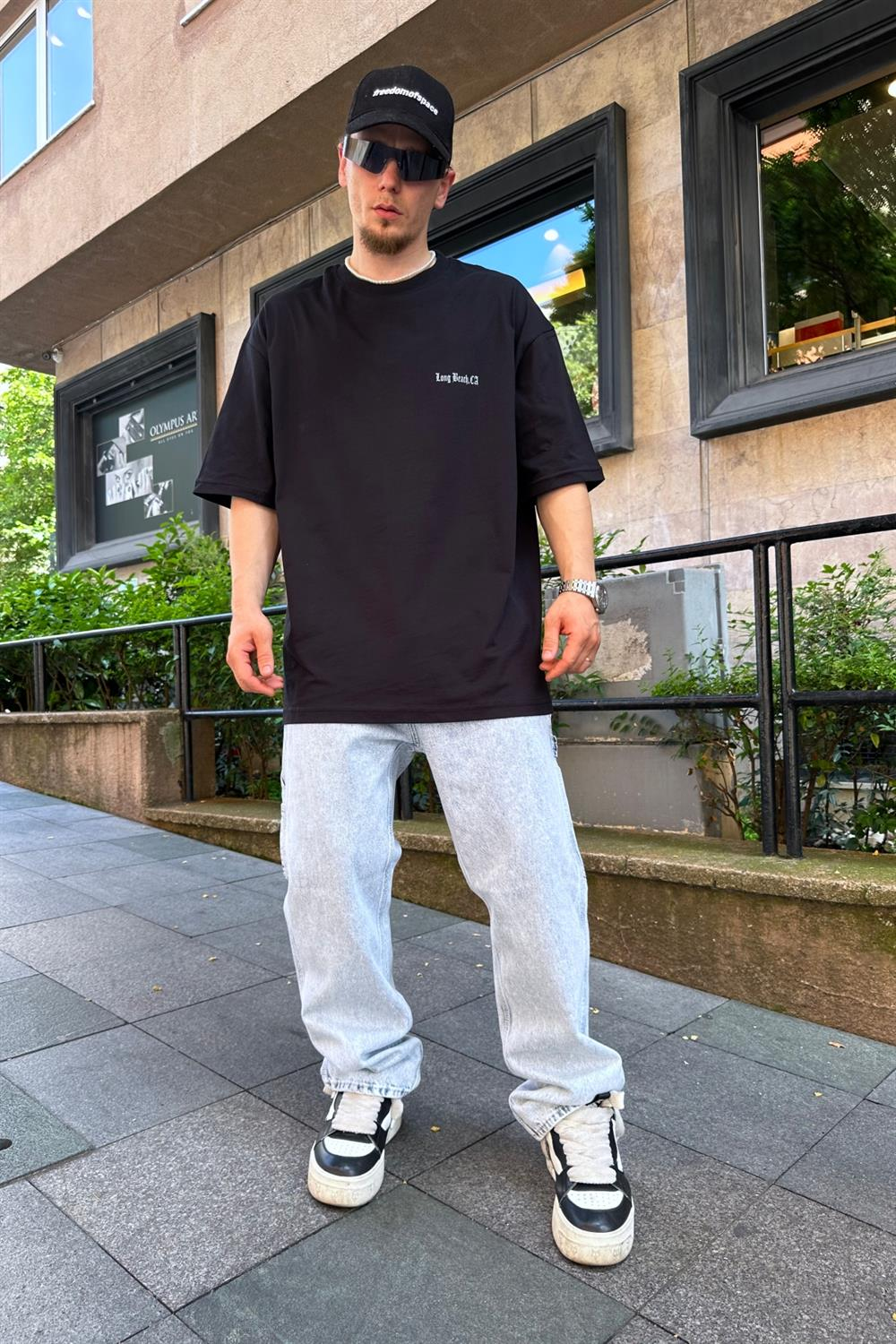 Choppers Baskılı Siyah Oversize Tshirt T821