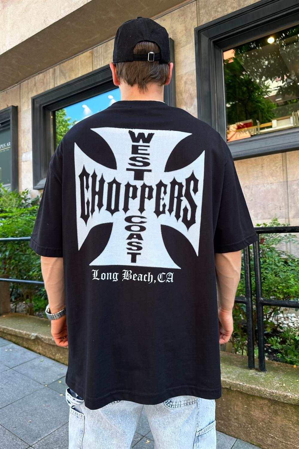 Choppers Baskılı Siyah Oversize Tshirt T821