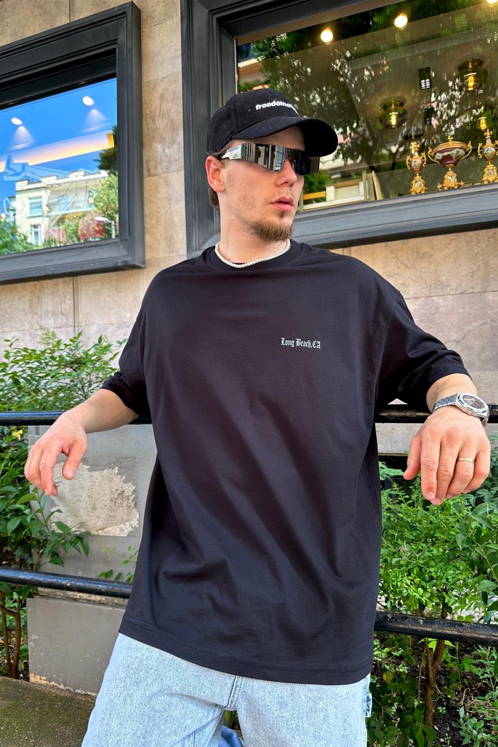 Choppers Baskılı Siyah Oversize Tshirt T821