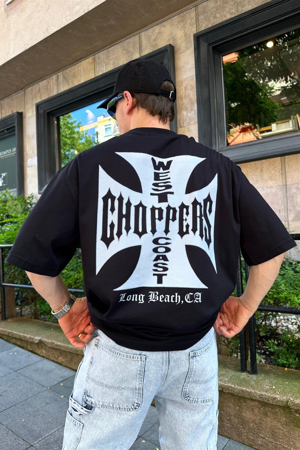 Choppers Baskılı Siyah Oversize Tshirt T821