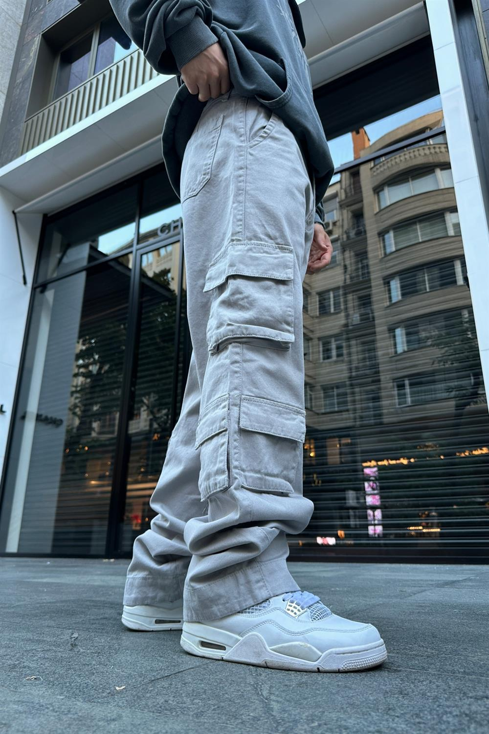 Çift Cepli Gri Kargo Pantolon P800