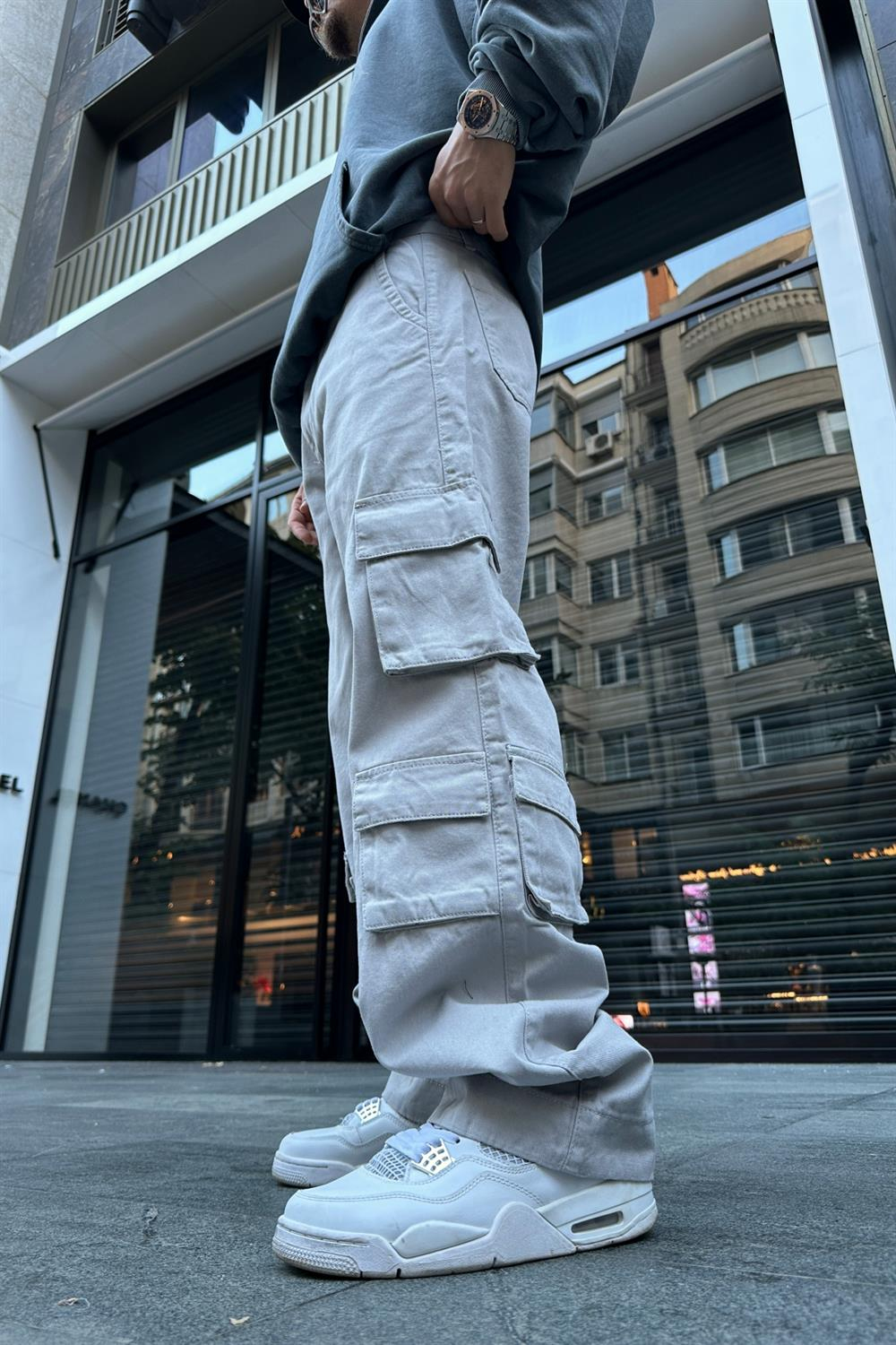 Çift Cepli Gri Kargo Pantolon P800