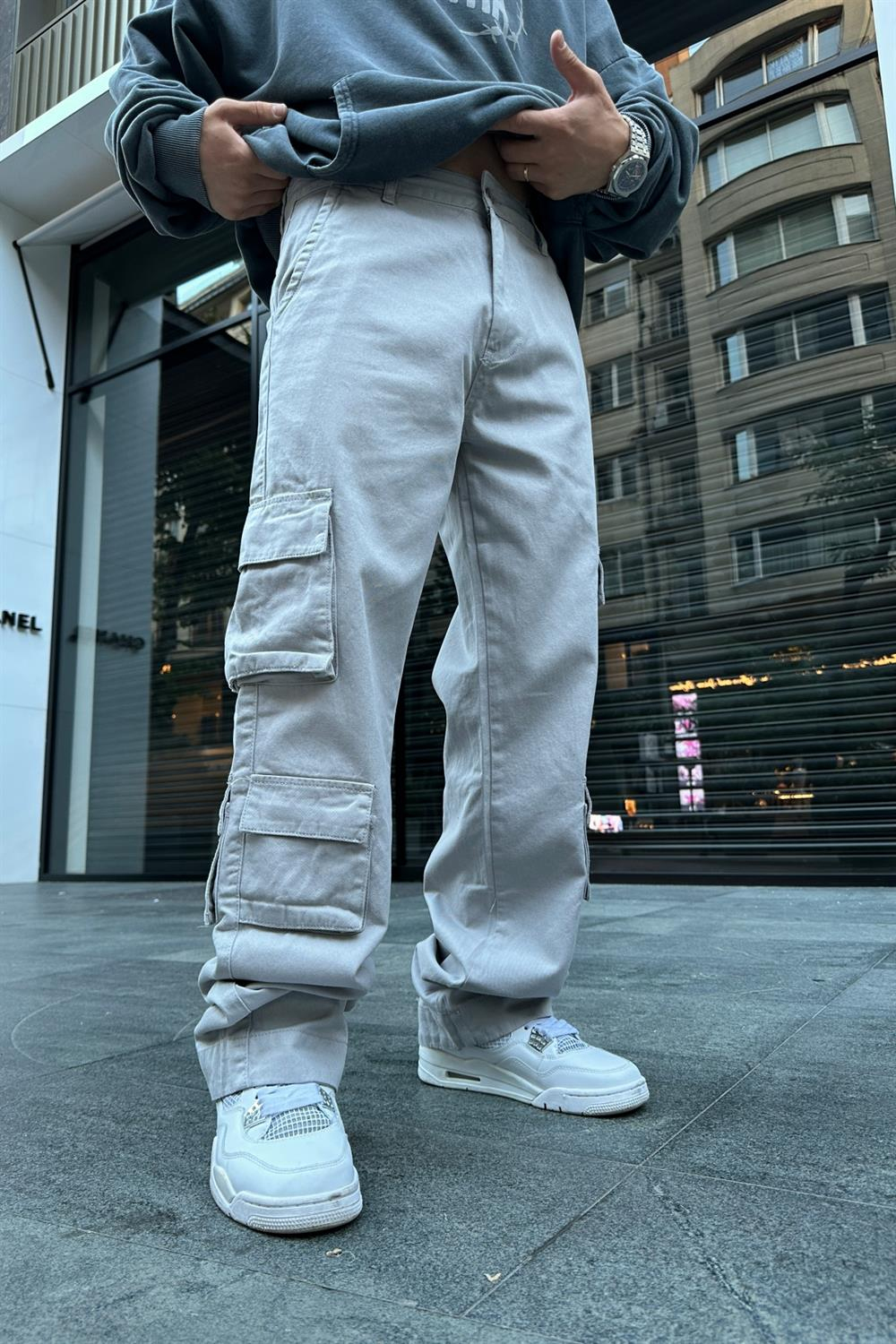 Çift Cepli Gri Kargo Pantolon P800