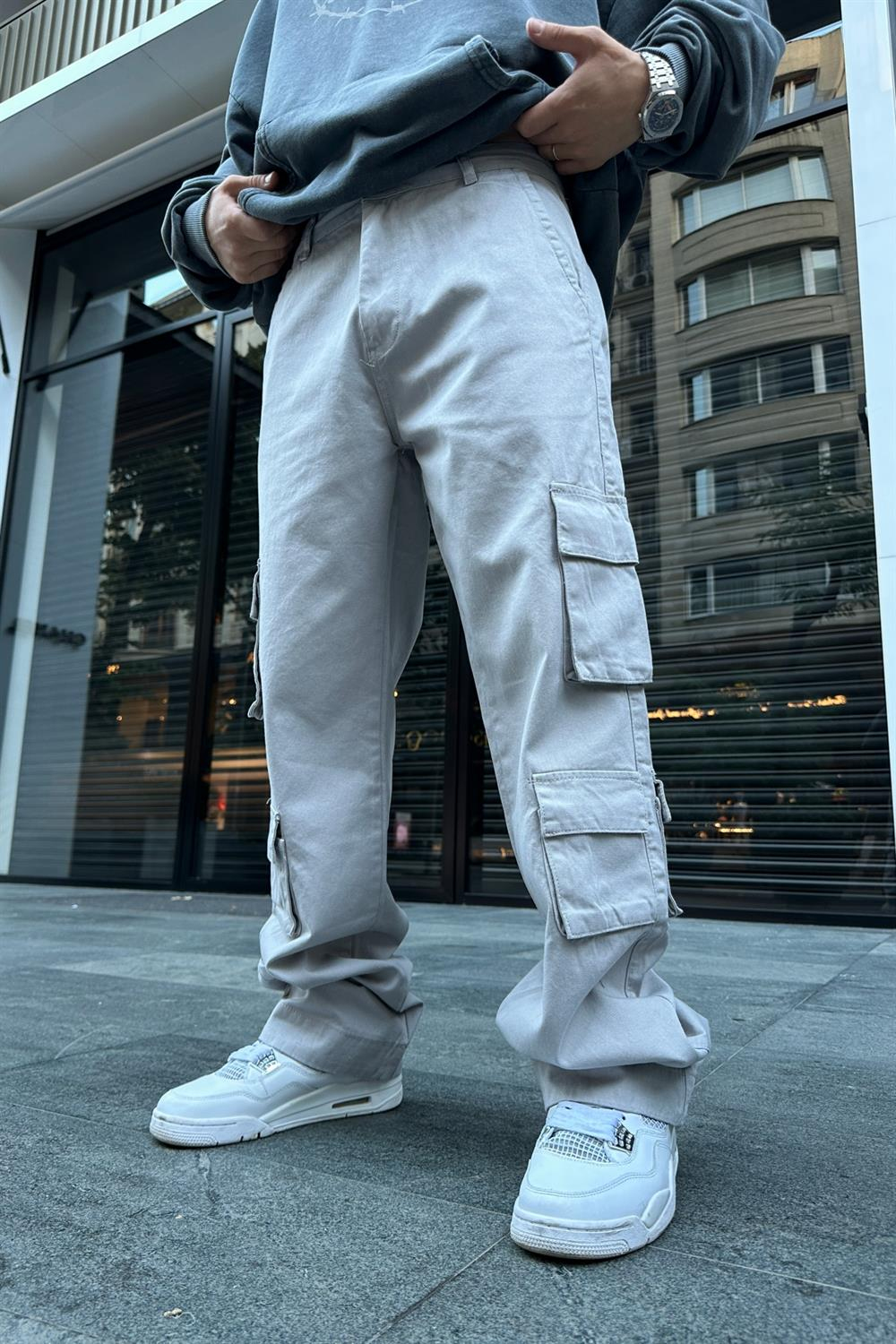 Çift Cepli Gri Kargo Pantolon P800