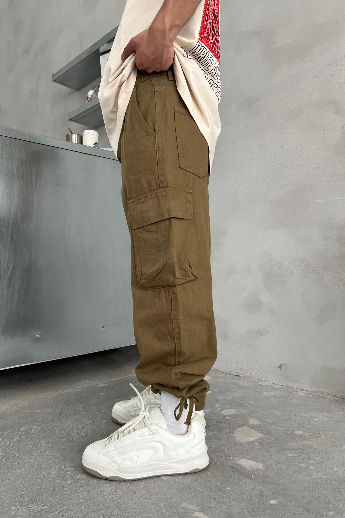 Çift Cepli Kargo Model Yeşil Gabardin Pantolon