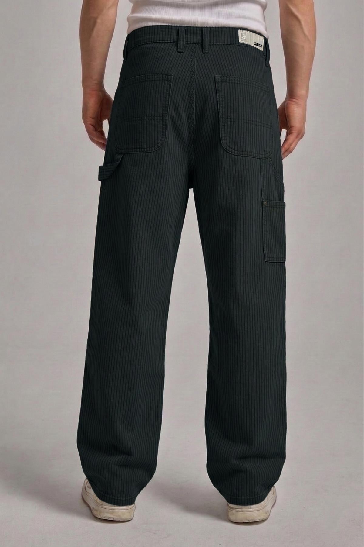 Çizgili Antrasit Baggy Jean Pantolon CT01 6581-4