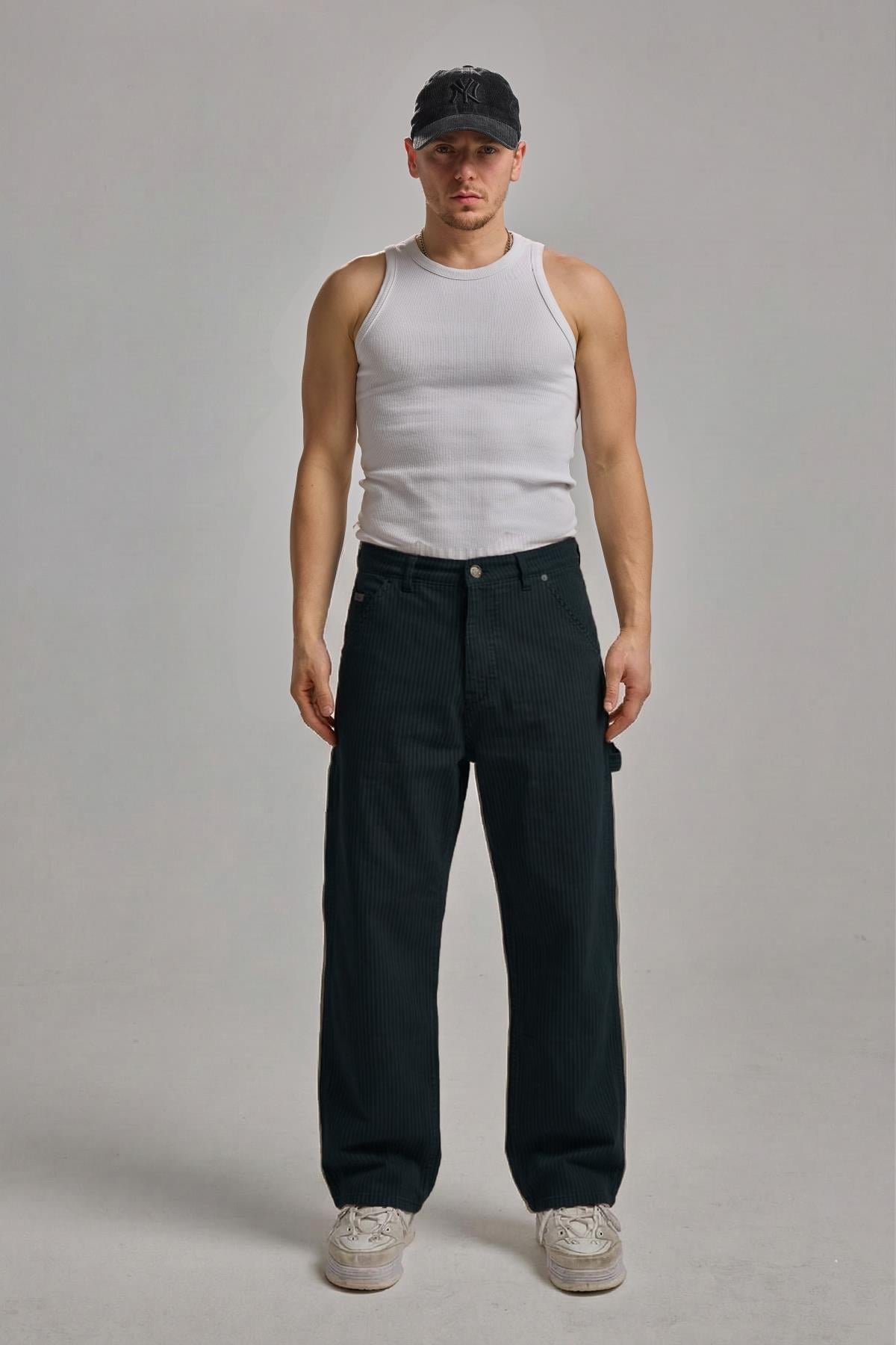 Çizgili Antrasit Baggy Jean Pantolon CT01 6581-4