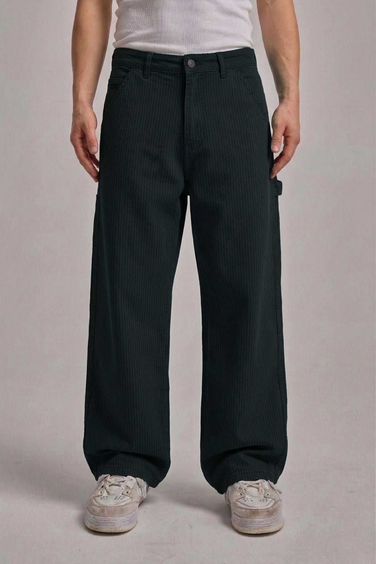 Çizgili Antrasit Baggy Jean Pantolon CT01 6581-4