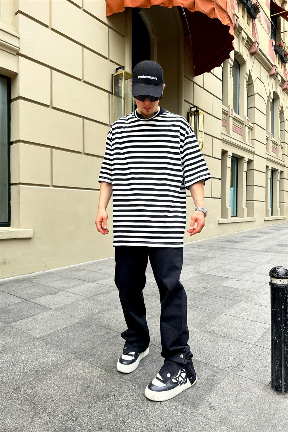 Çizgili Basic Oversize Tshirt T784