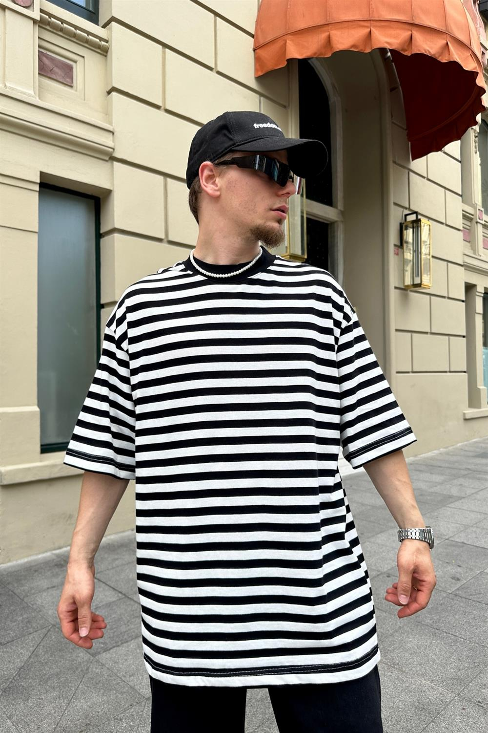 Çizgili Basic Oversize Tshirt T784